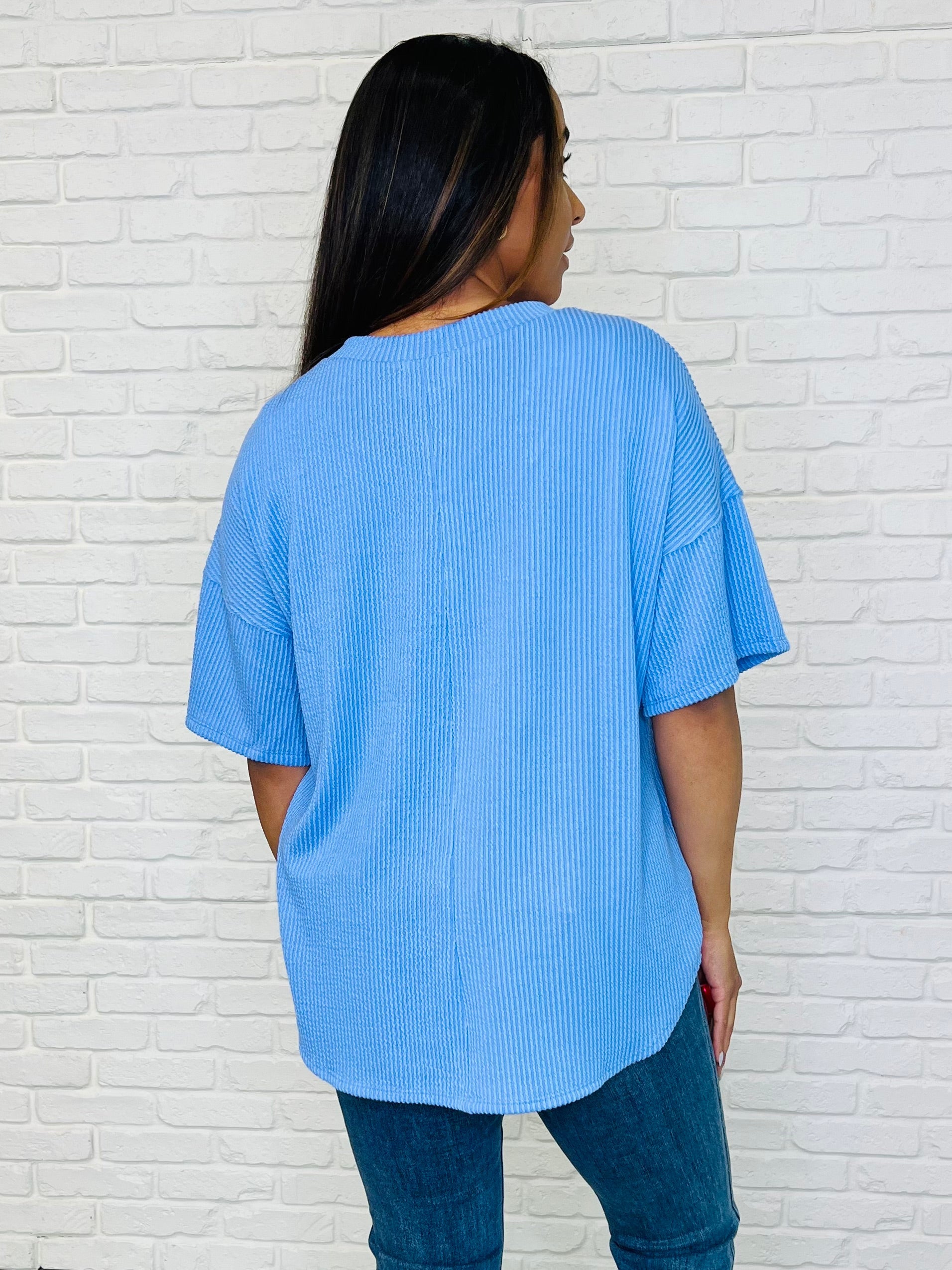 Andree by Unit Just a Casual Girly V-Neck Basic Tee in Periwinkle Blue Womens