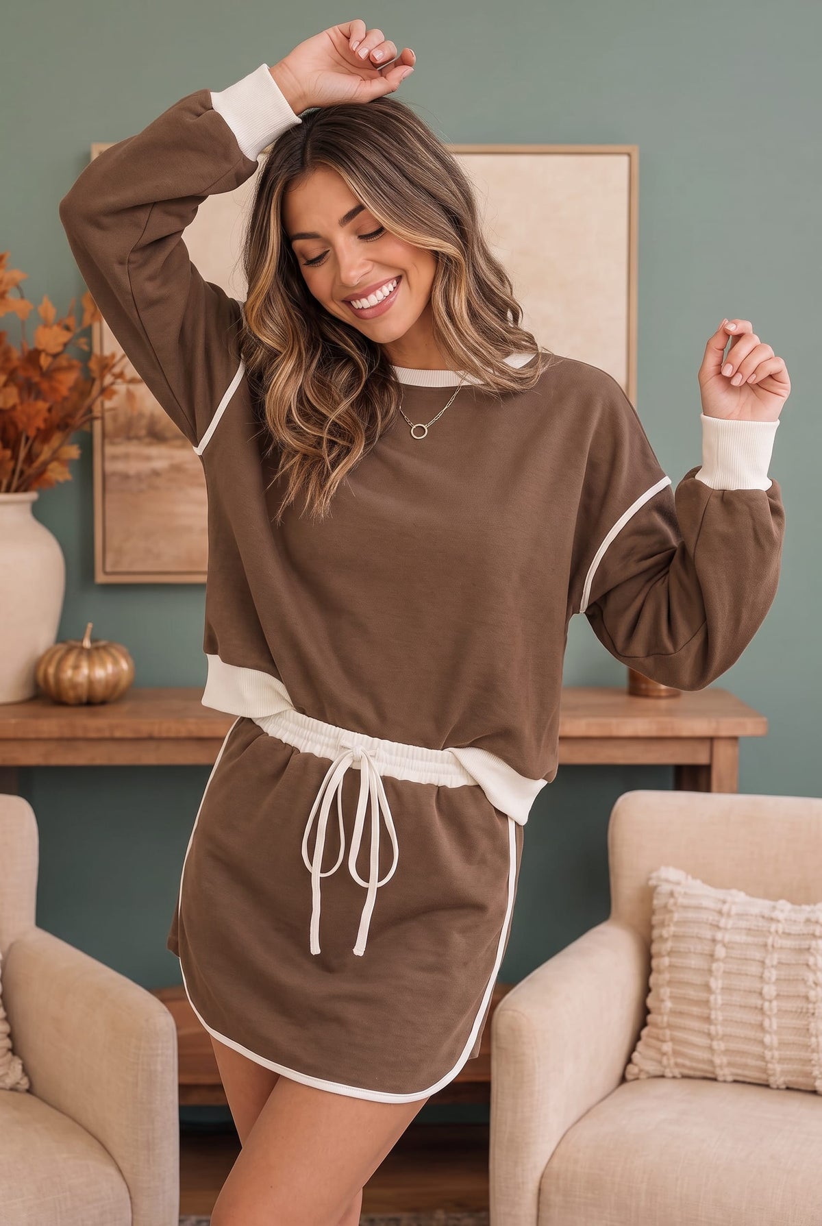 Kori Coffee Run Mocha Sweatshirt and Mini Skort Set Sets