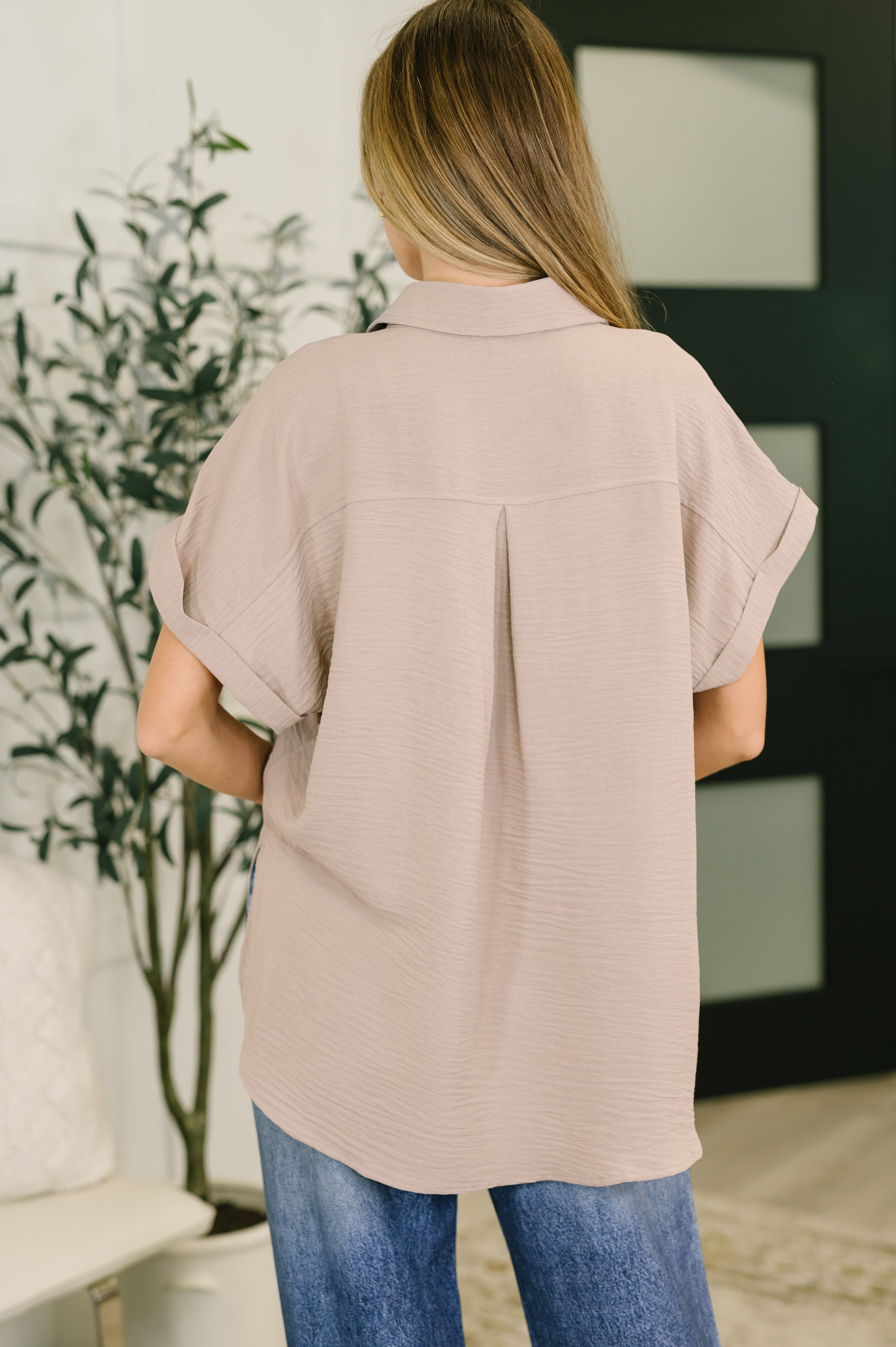 Zenana Keep Up Collared Button Down in Ash Mocha Womens