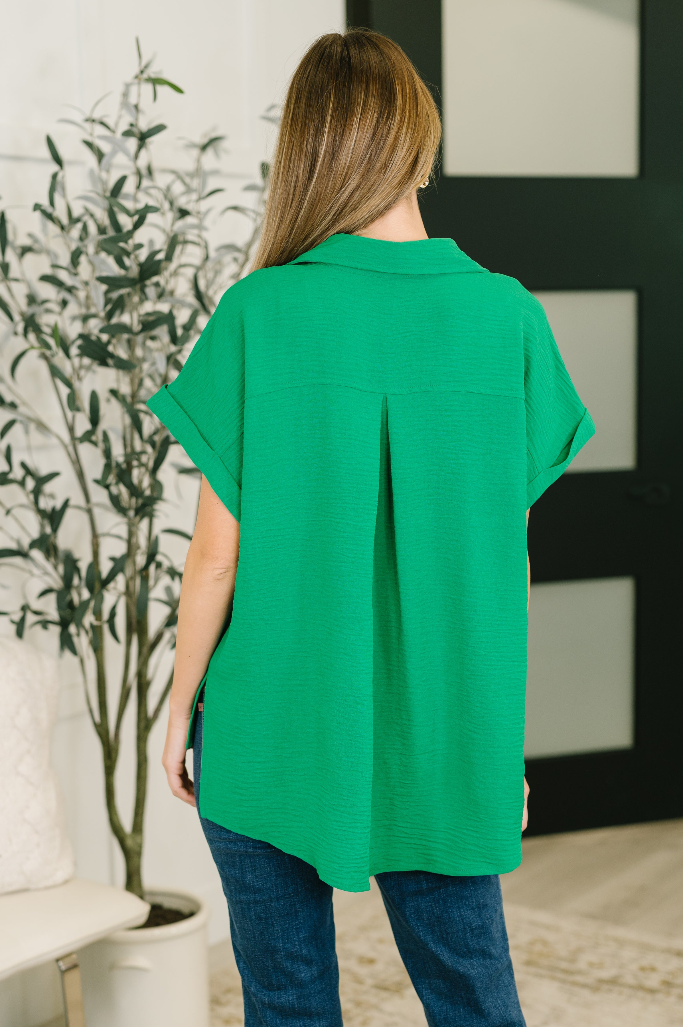 Zenana Keep Up Collared Button Down in Green Womens