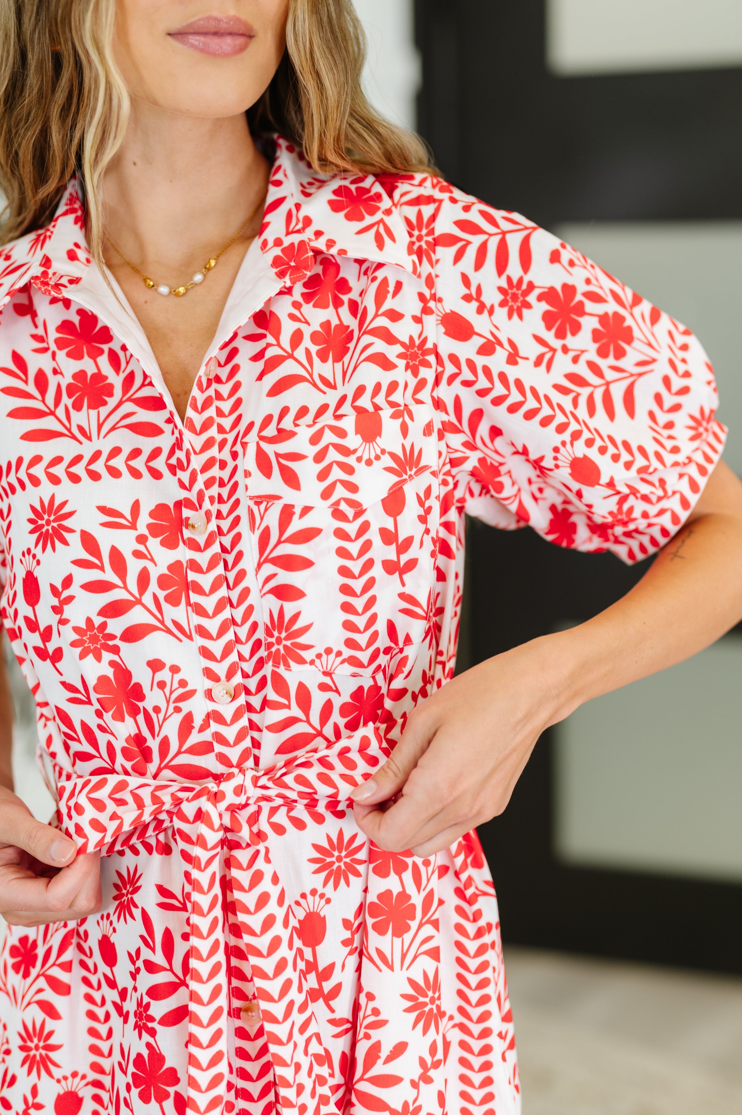 Polagram La Femme Hour Collared Button Down Dress Womens