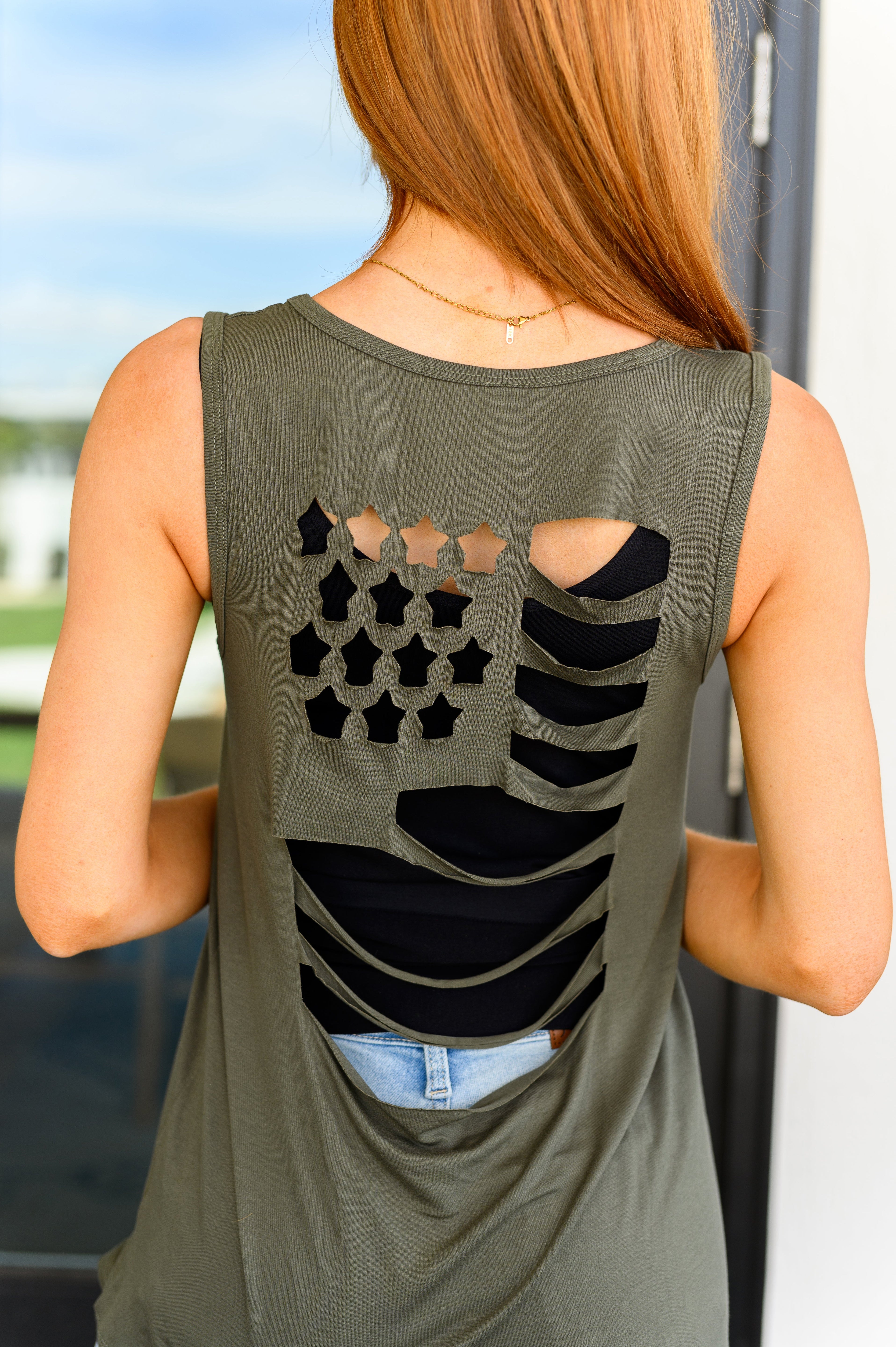 Land of the Free Tank in Olive Tops