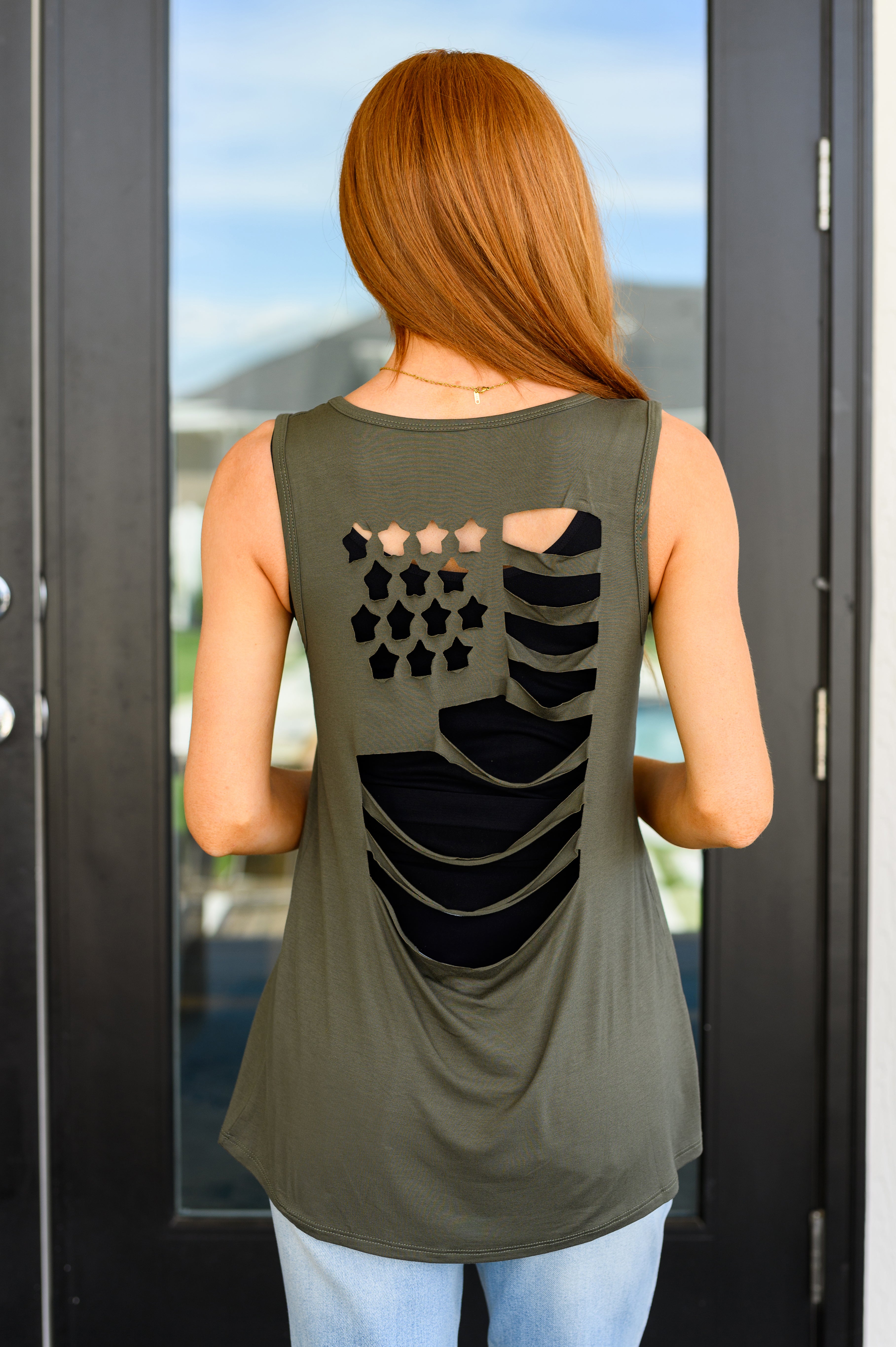 Land of the Free Tank in Olive Tops