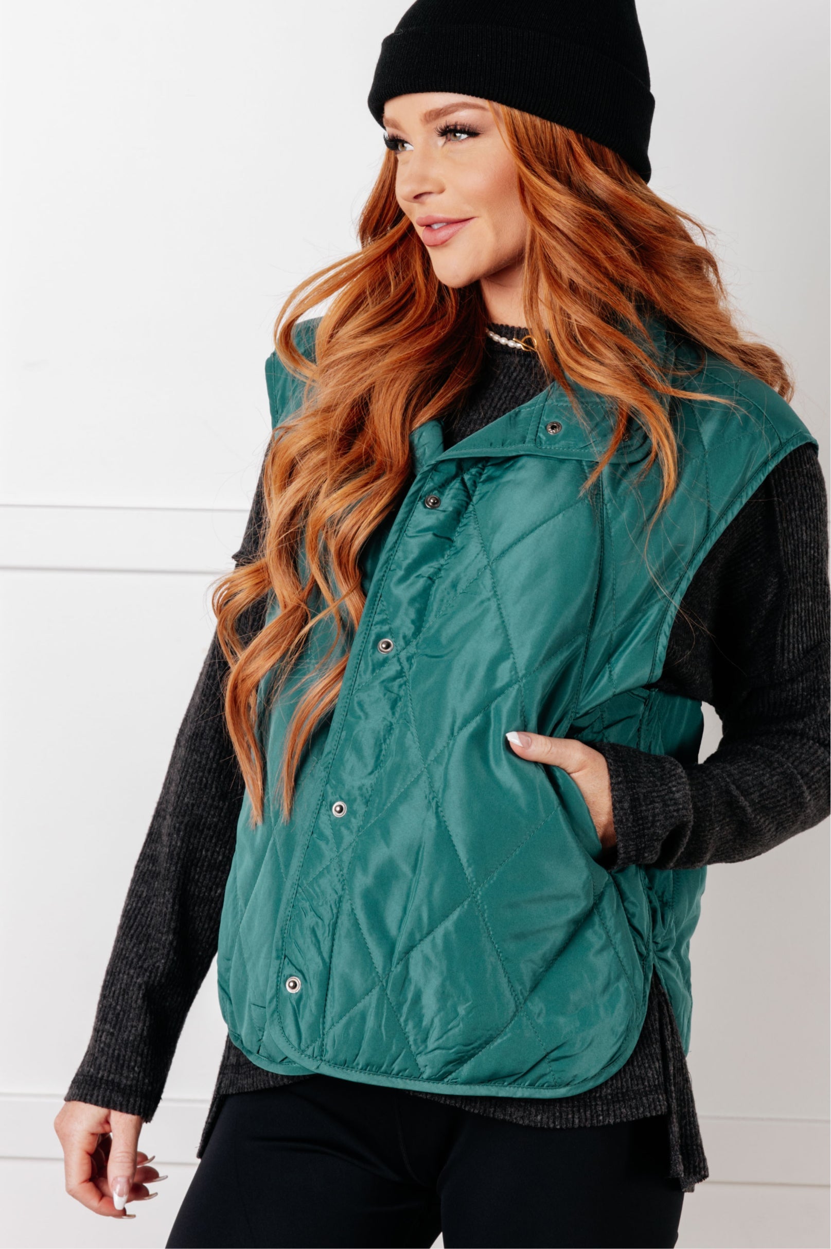 Haptics Layering Queen Quilted Puffer Vest in Hunter Green Layers