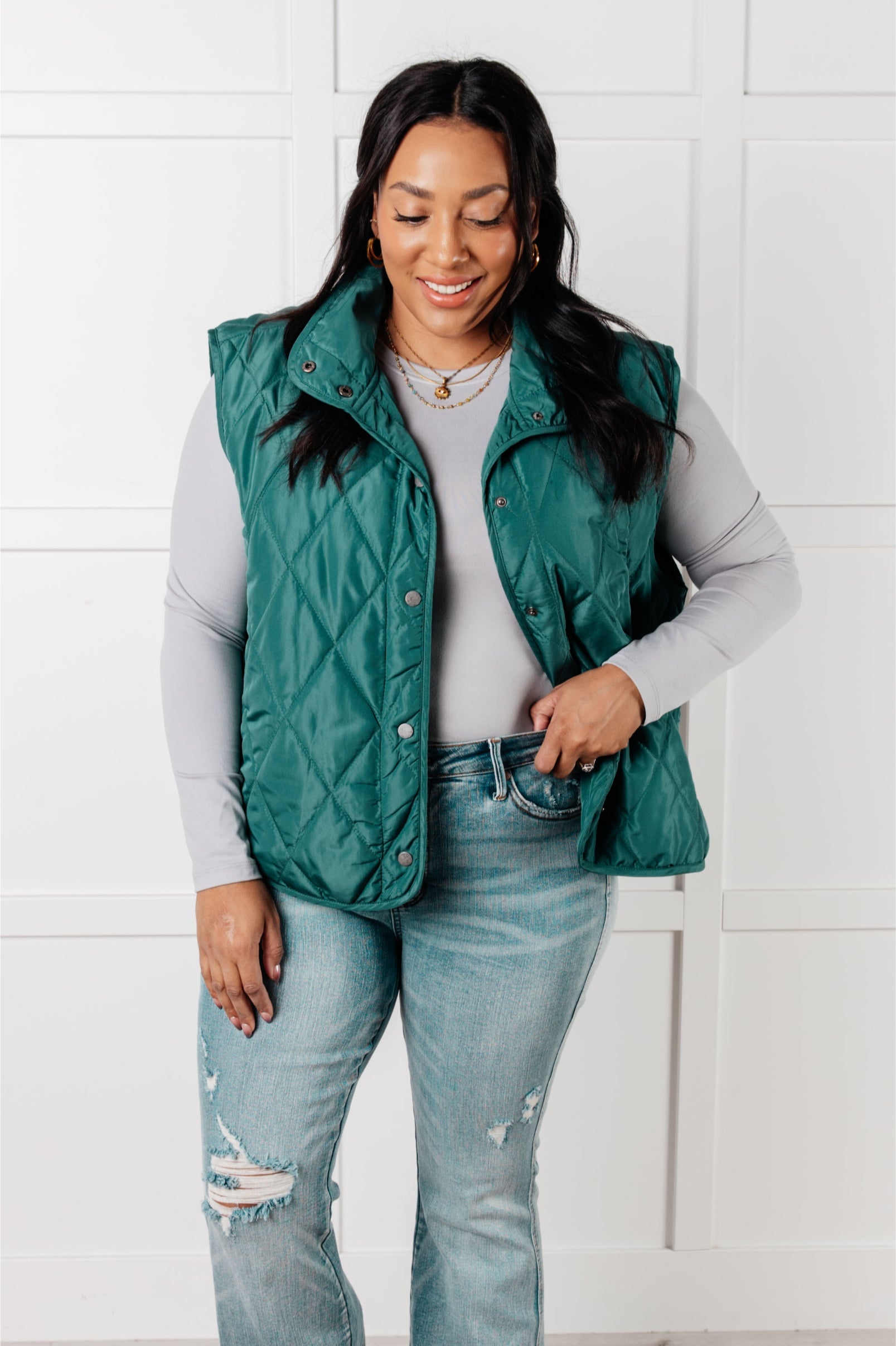 Haptics Layering Queen Quilted Puffer Vest in Hunter Green Layers