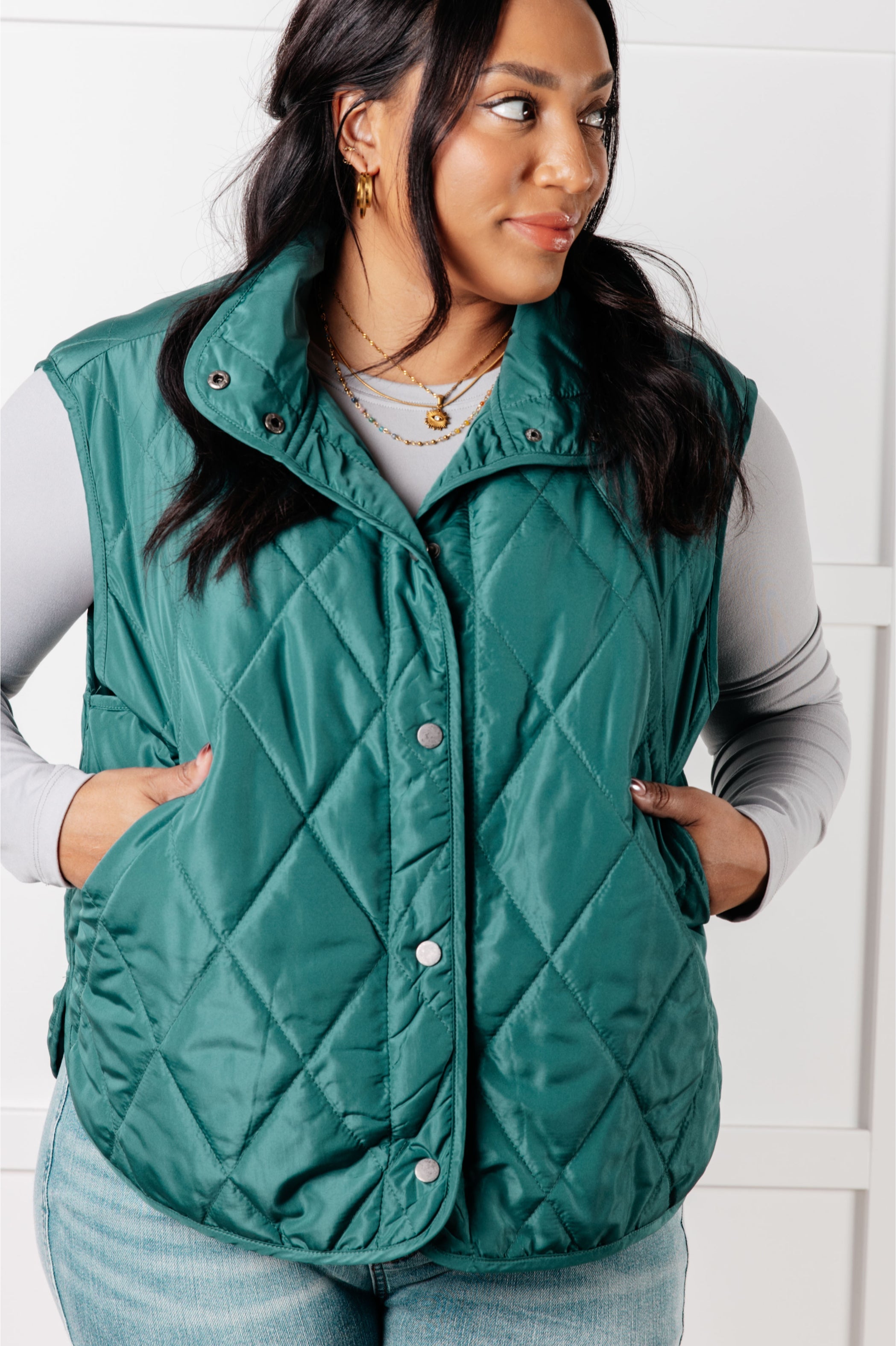 Haptics Layering Queen Quilted Puffer Vest in Hunter Green Layers