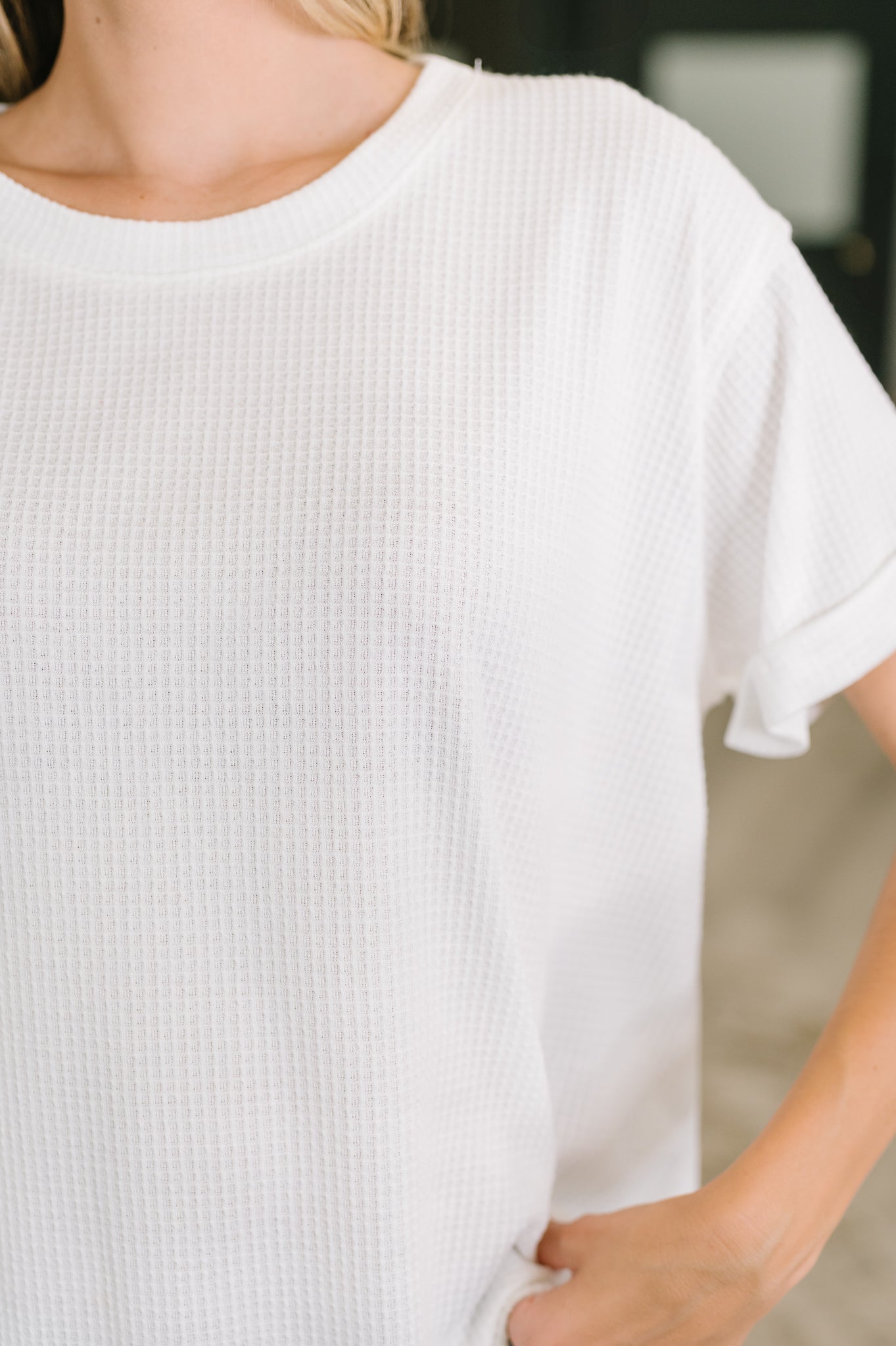 Leave It to Me Waffle Knit Relaxed Tee in Ivory Womens