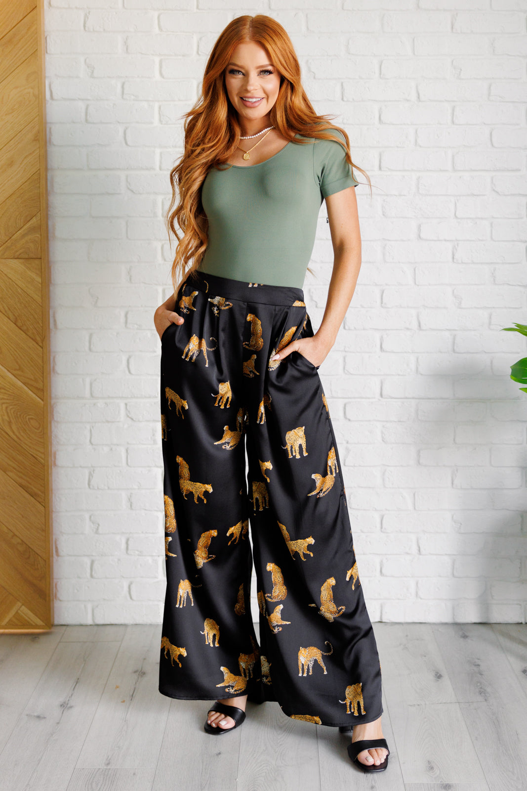 Mittoshop Legendary in Leopard Satin Wide Leg Pants Bottoms