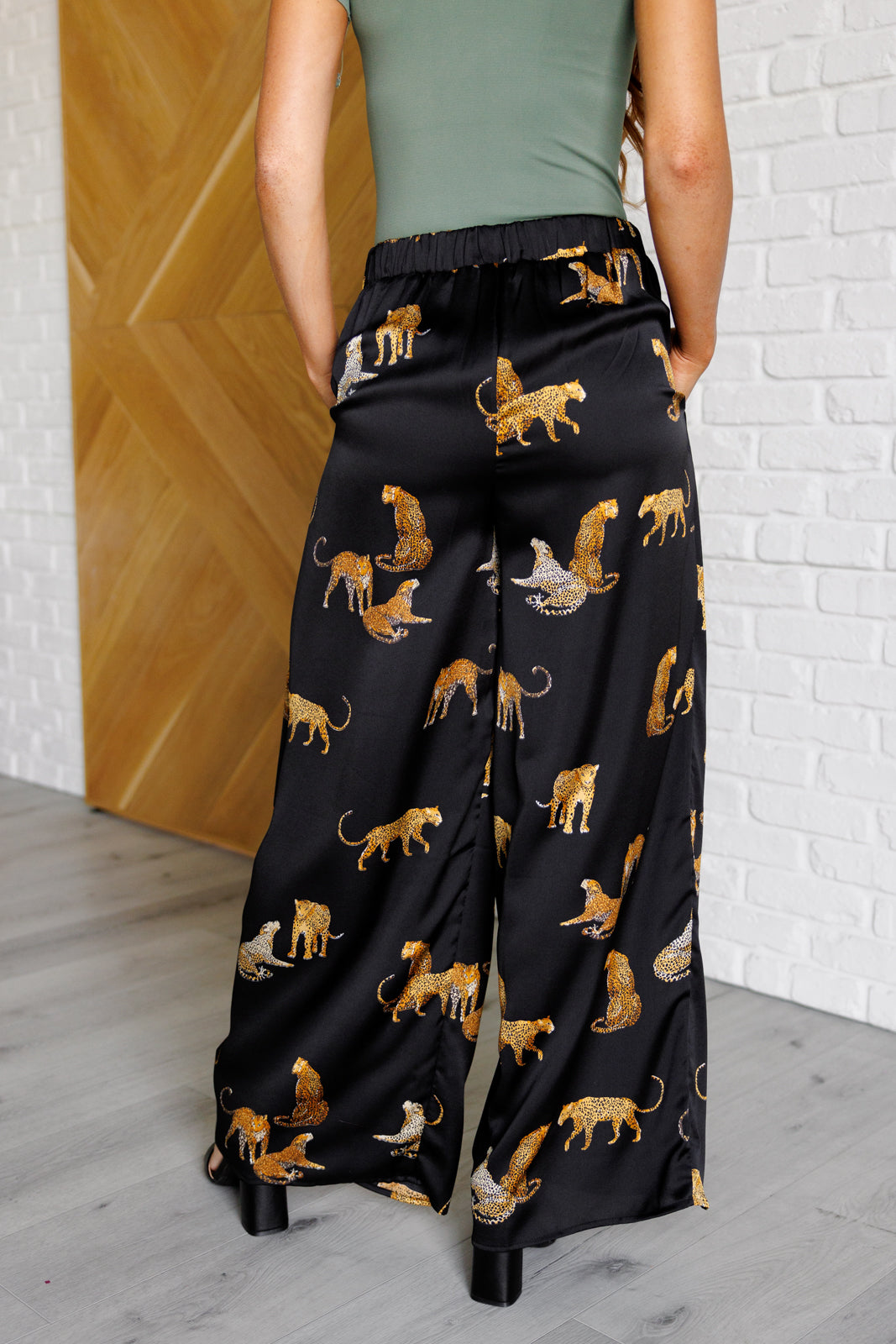 Mittoshop Legendary in Leopard Satin Wide Leg Pants Bottoms