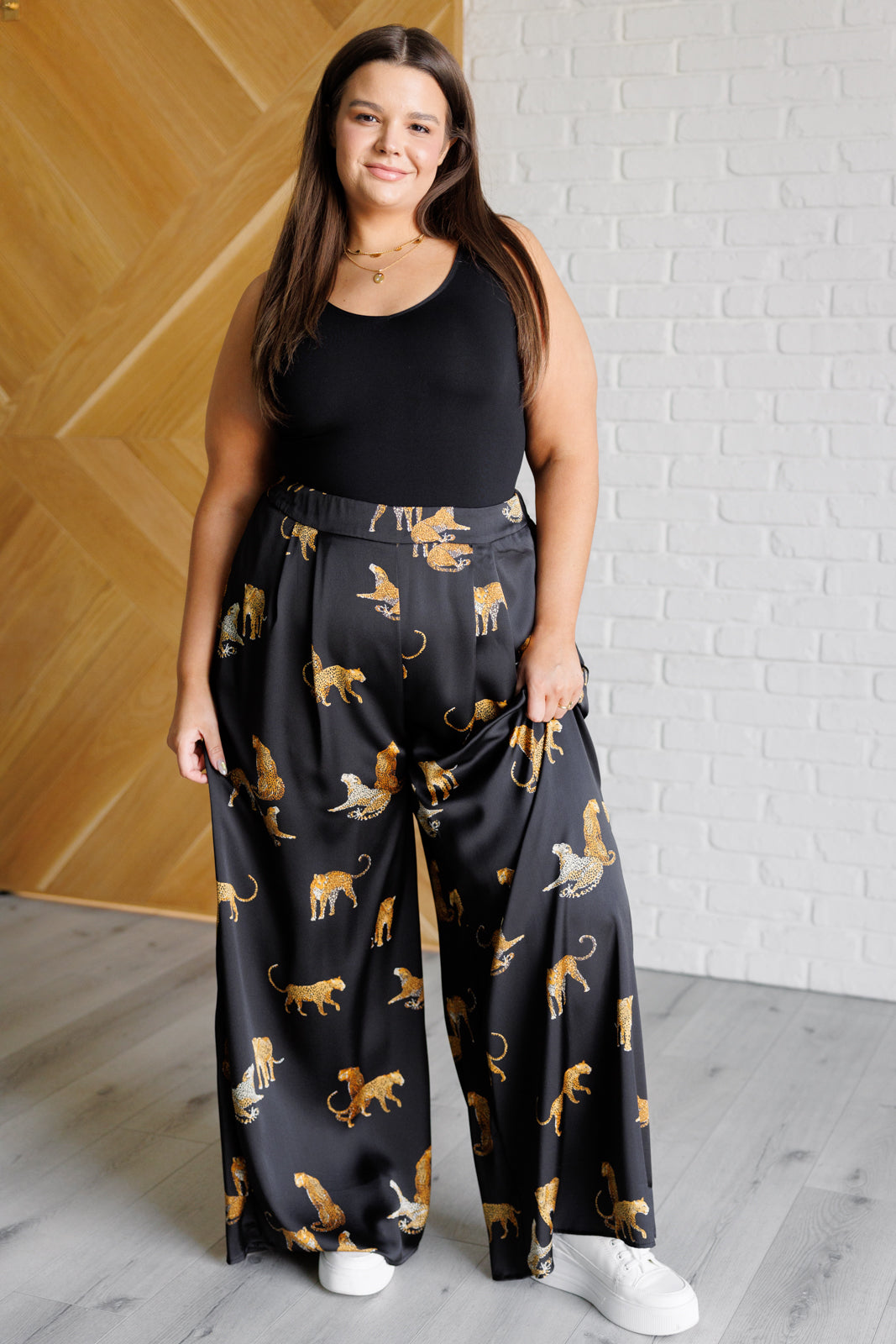 Mittoshop Legendary in Leopard Satin Wide Leg Pants Bottoms