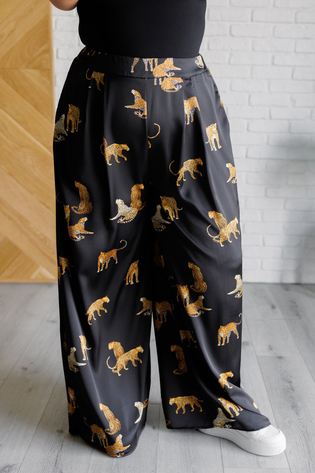 Mittoshop Legendary in Leopard Satin Wide Leg Pants Bottoms