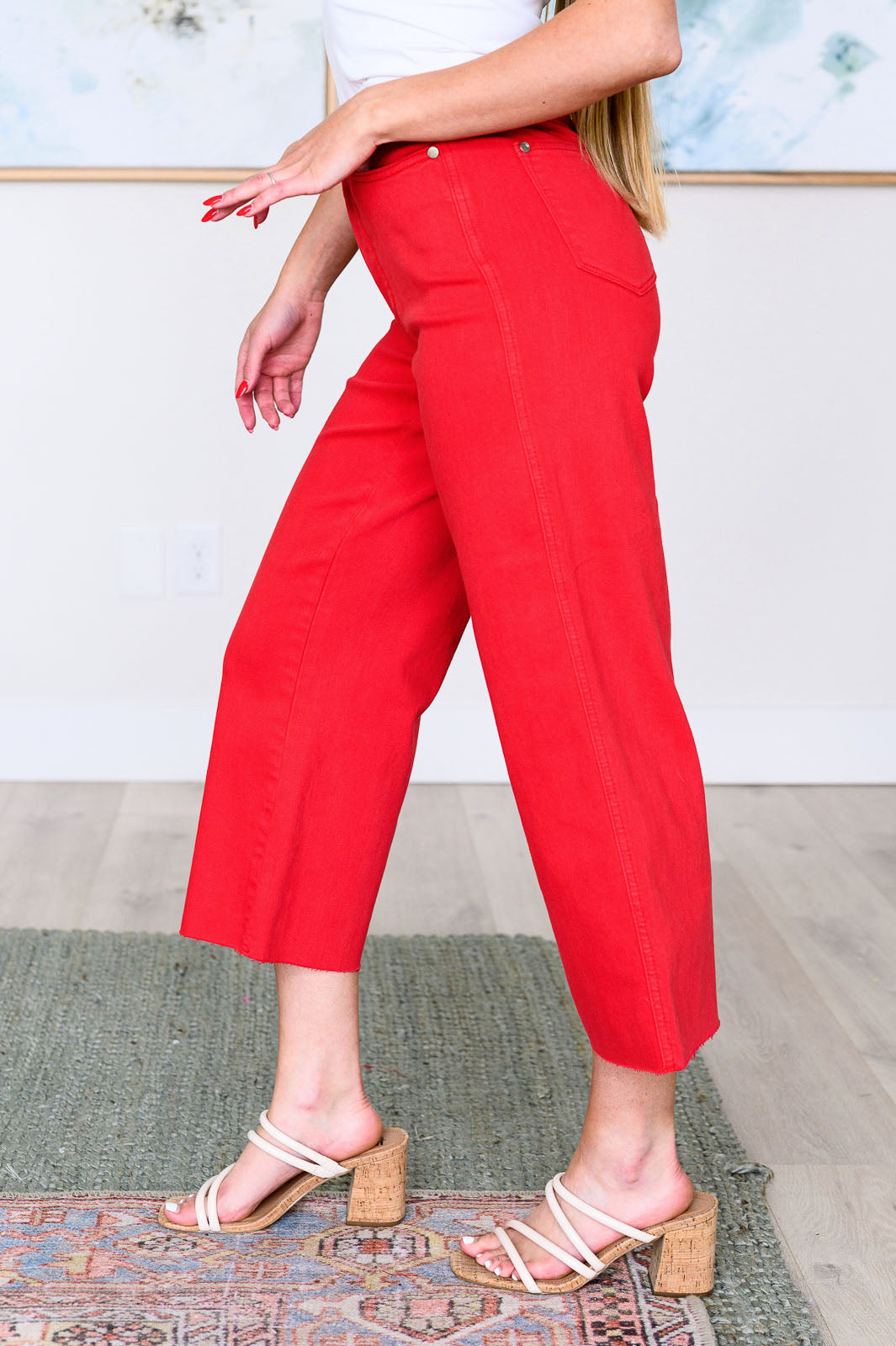Judy Blue Lisa High Rise Control Top Wide Leg Crop Jeans in Red Denim
