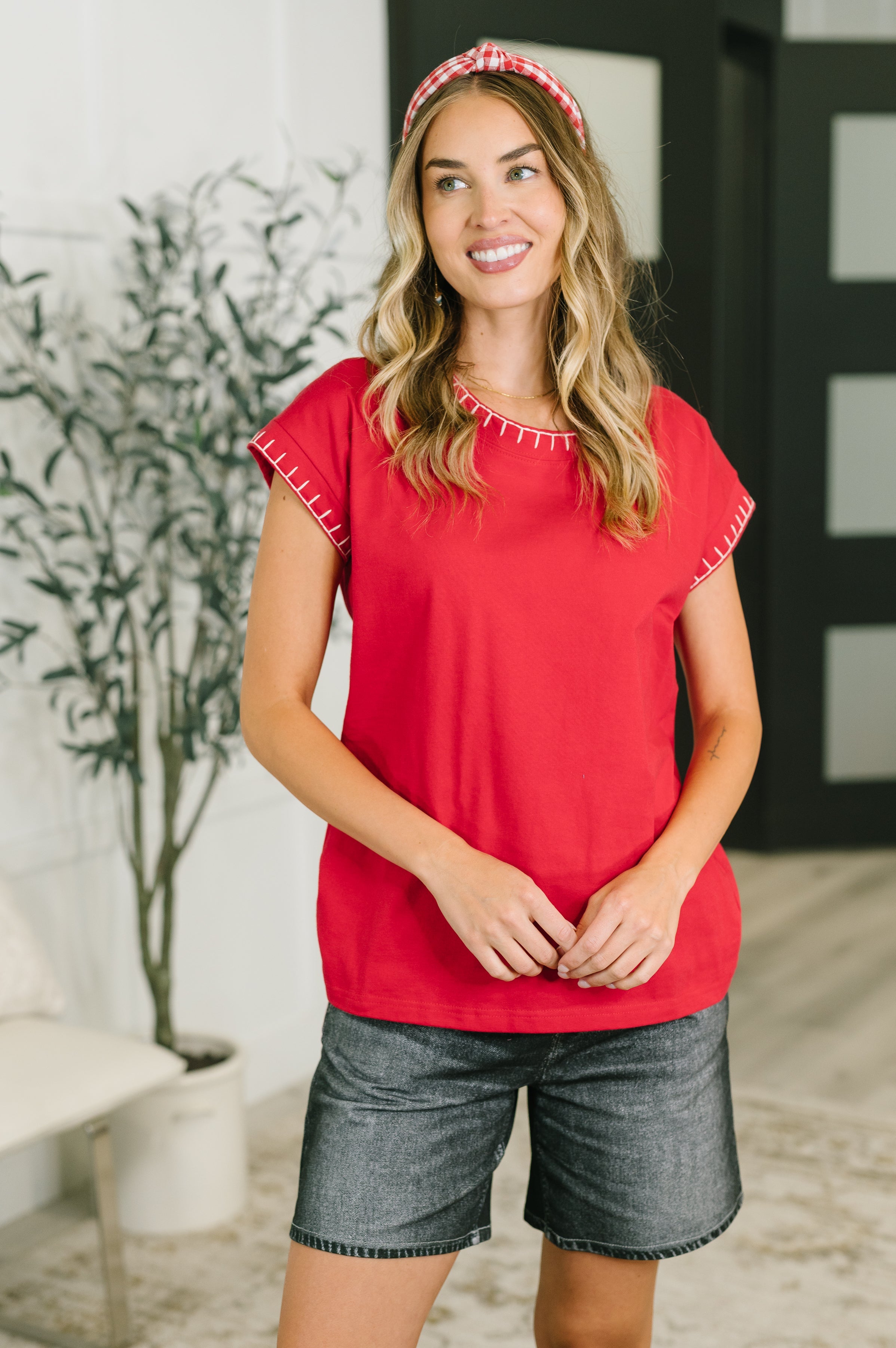 Little Details Trim Detail Top in Ruby Womens