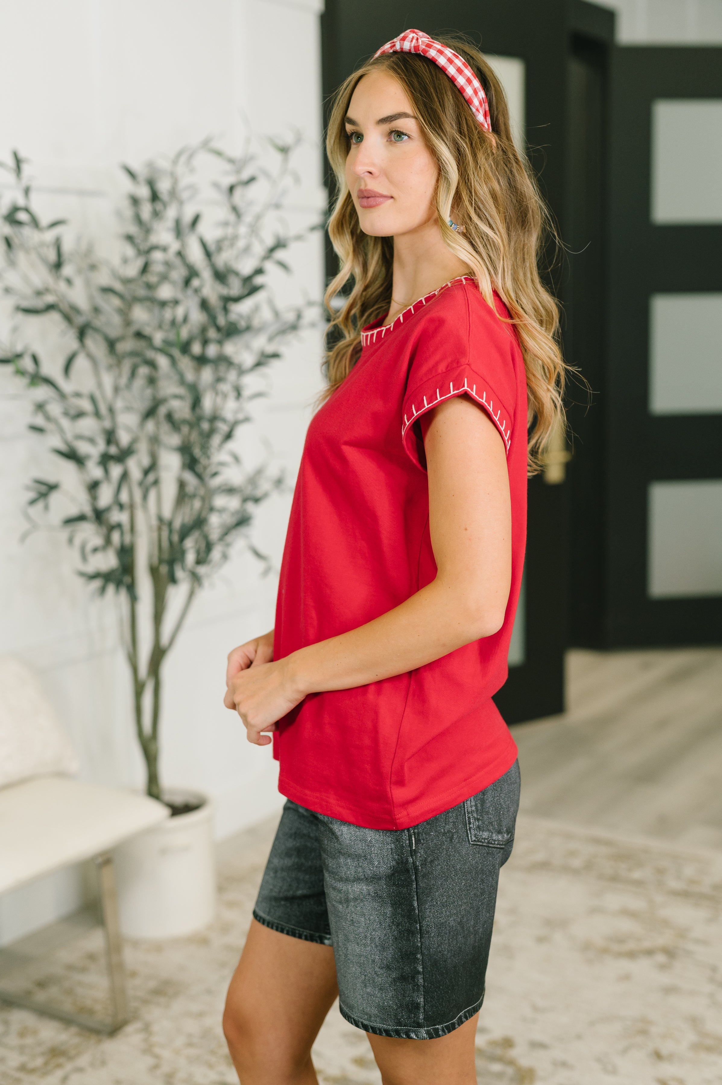 Little Details Trim Detail Top in Ruby Womens