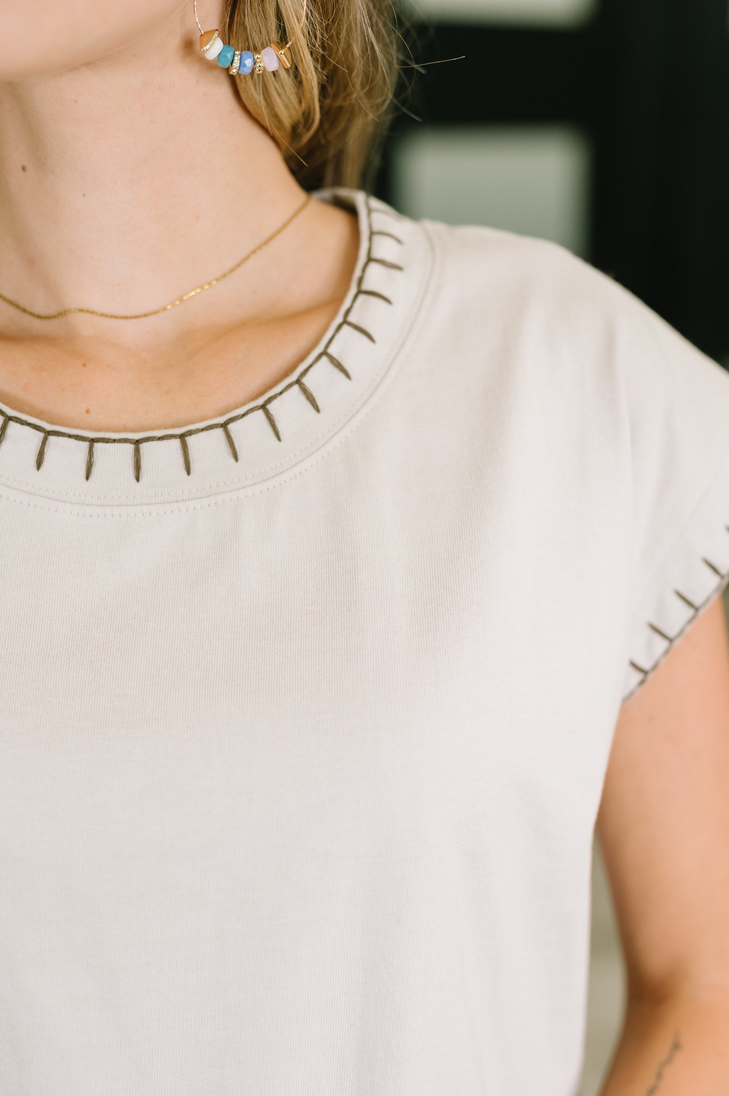 Little Details Trim Detail Top in Sand Beige Womens