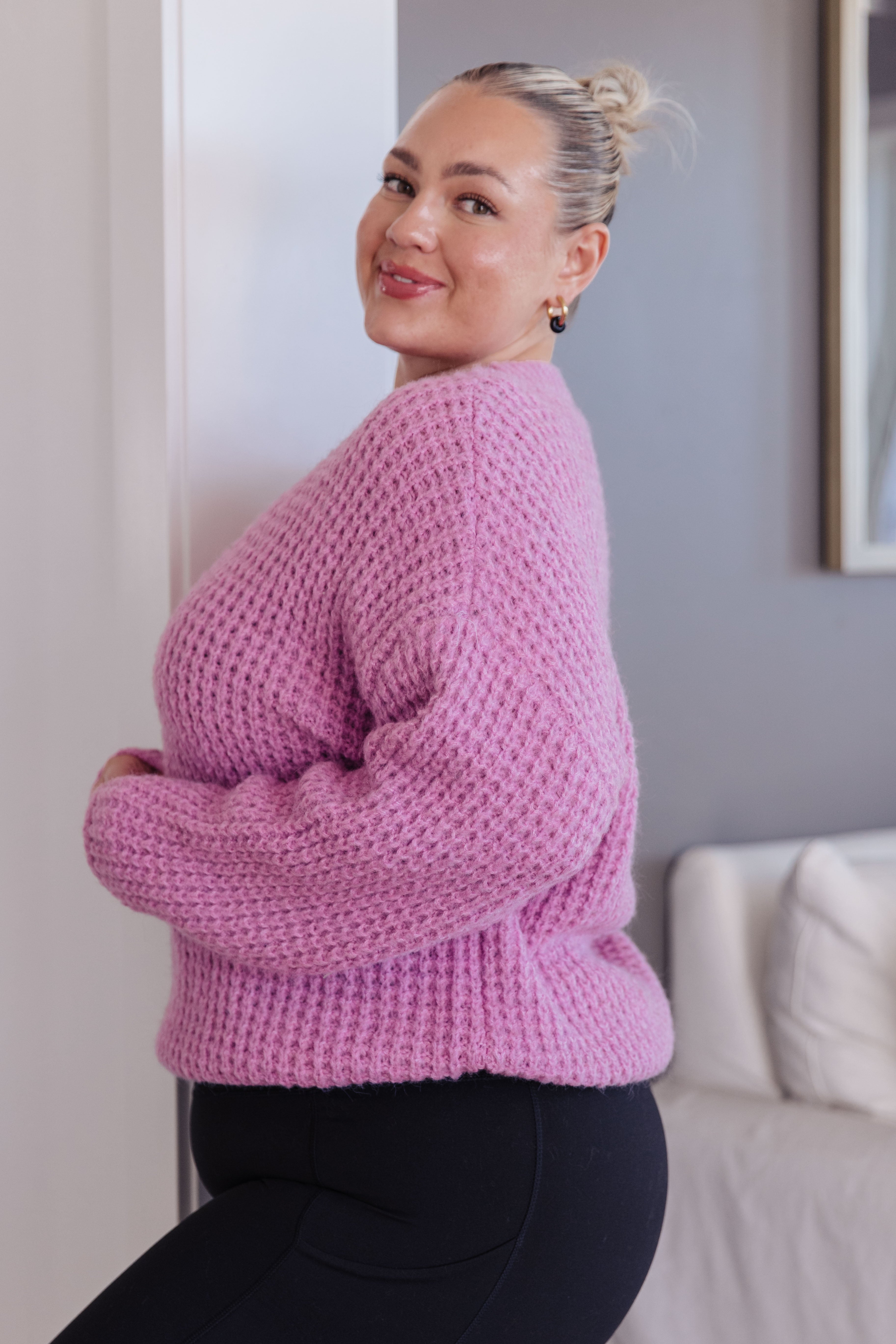 GeeGee Cozy Little Knitter Pullover Sweater in Orchid Tops