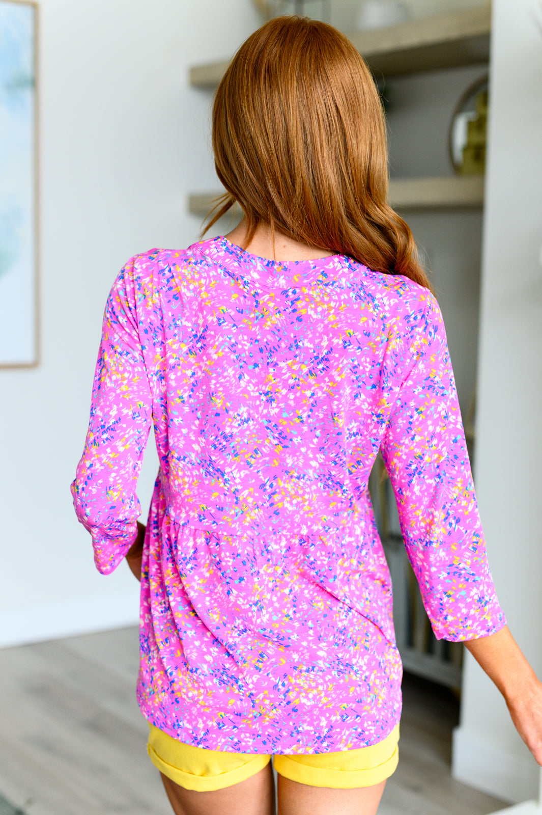 Dear Scarlett Lizzy Babydoll Top in Magenta Brushstrokes Shirts & Tops