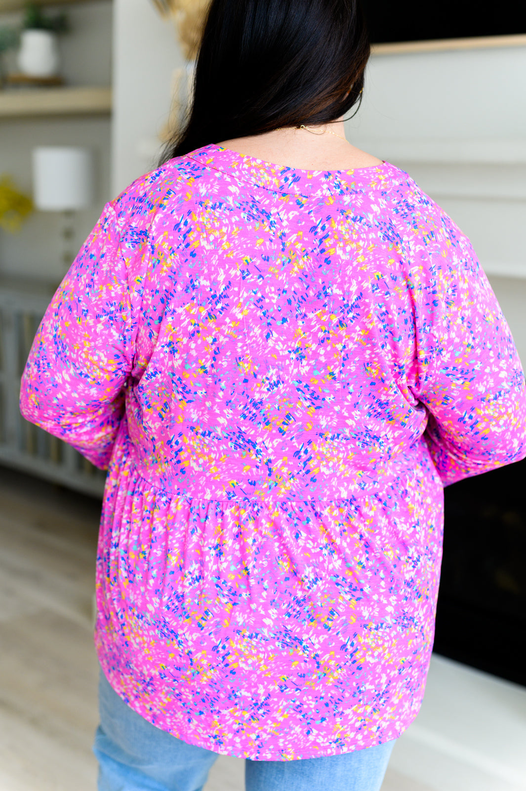 Dear Scarlett Lizzy Babydoll Top in Magenta Brushstrokes Shirts & Tops