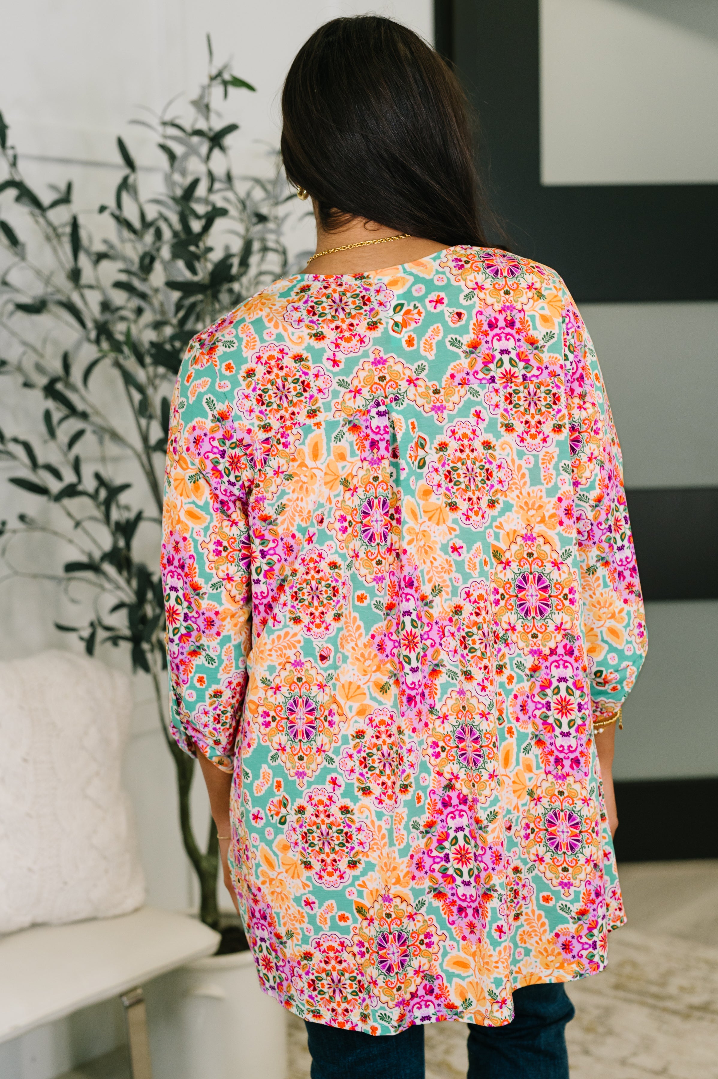 Lizzy Cardigan in Pink and Orange Floral Abstract Womens