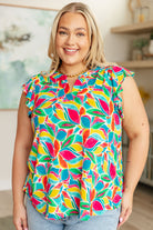 Dear Scarlett Lizzy Flutter Sleeve Top in Teal and Red Mod Floral Tops