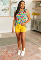 Dear Scarlett Lizzy Flutter Sleeve Top in Teal and Red Mod Floral Tops