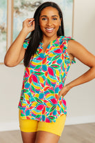 Dear Scarlett Lizzy Flutter Sleeve Top in Teal and Red Mod Floral Tops