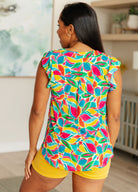 Dear Scarlett Lizzy Flutter Sleeve Top in Teal and Red Mod Floral Tops
