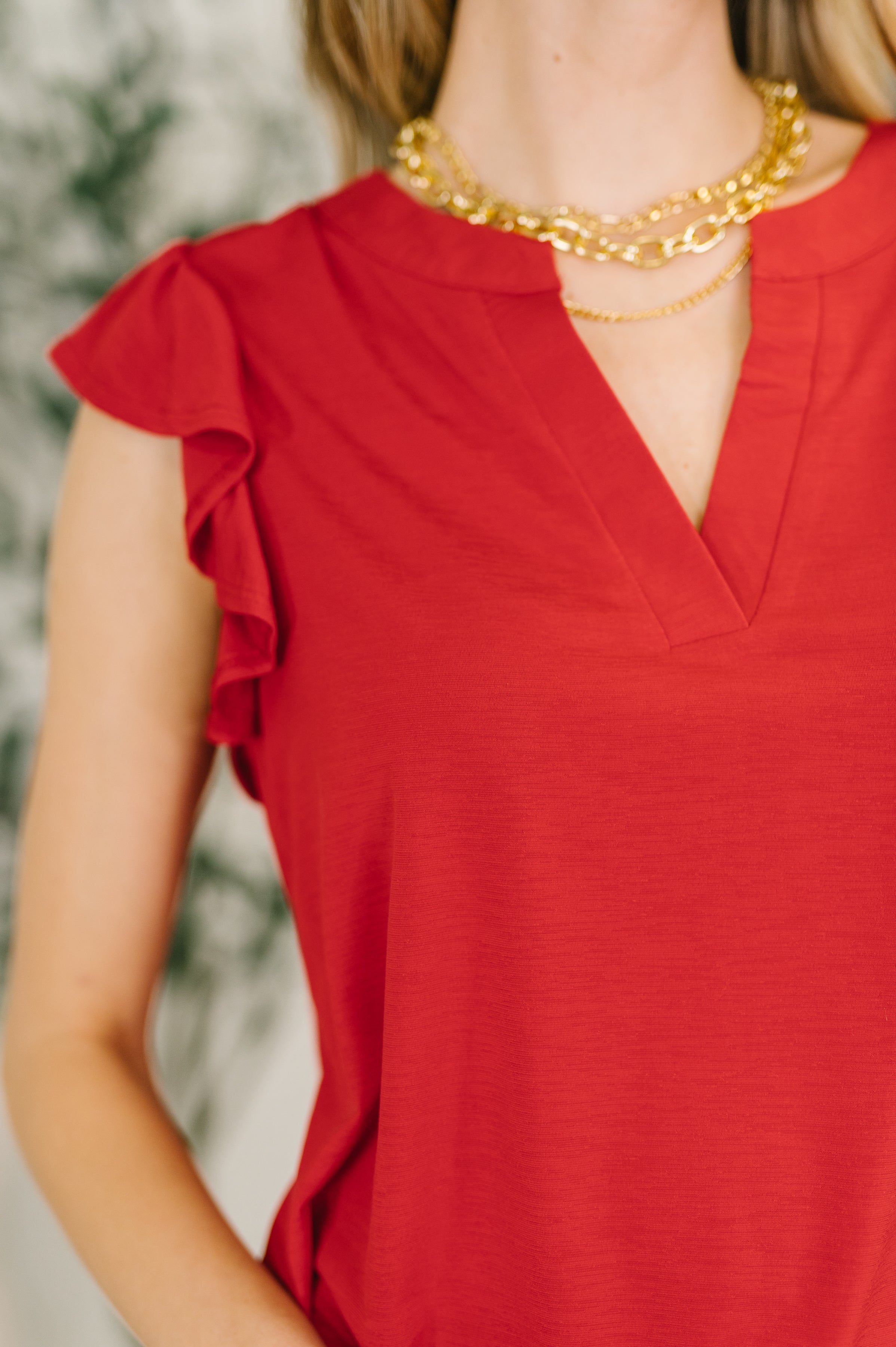 Lizzy Flutter Sleeve V-Neck Blouse in Red Womens