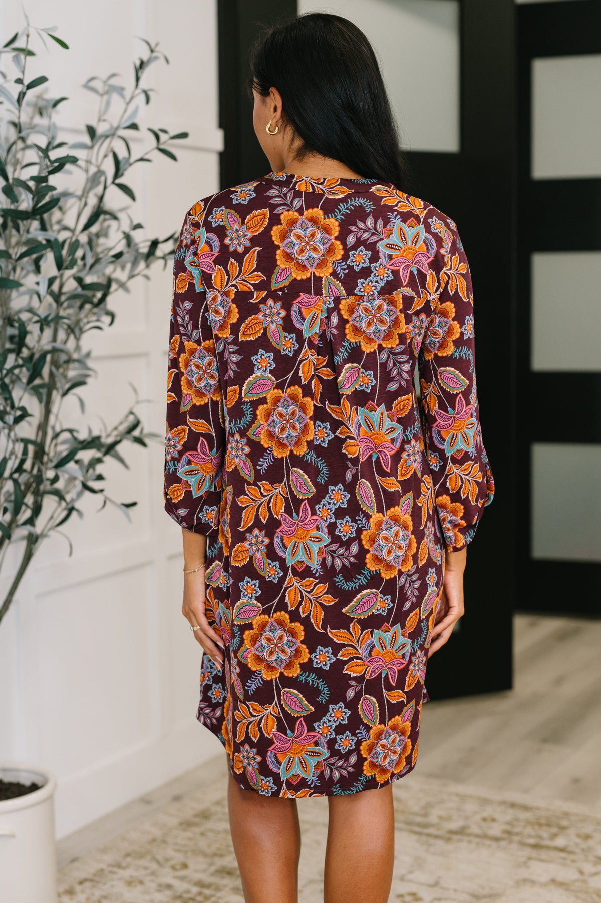 Dear Scarlett Lizzy Long Sleeve Dress in Chocolate Floral Womens