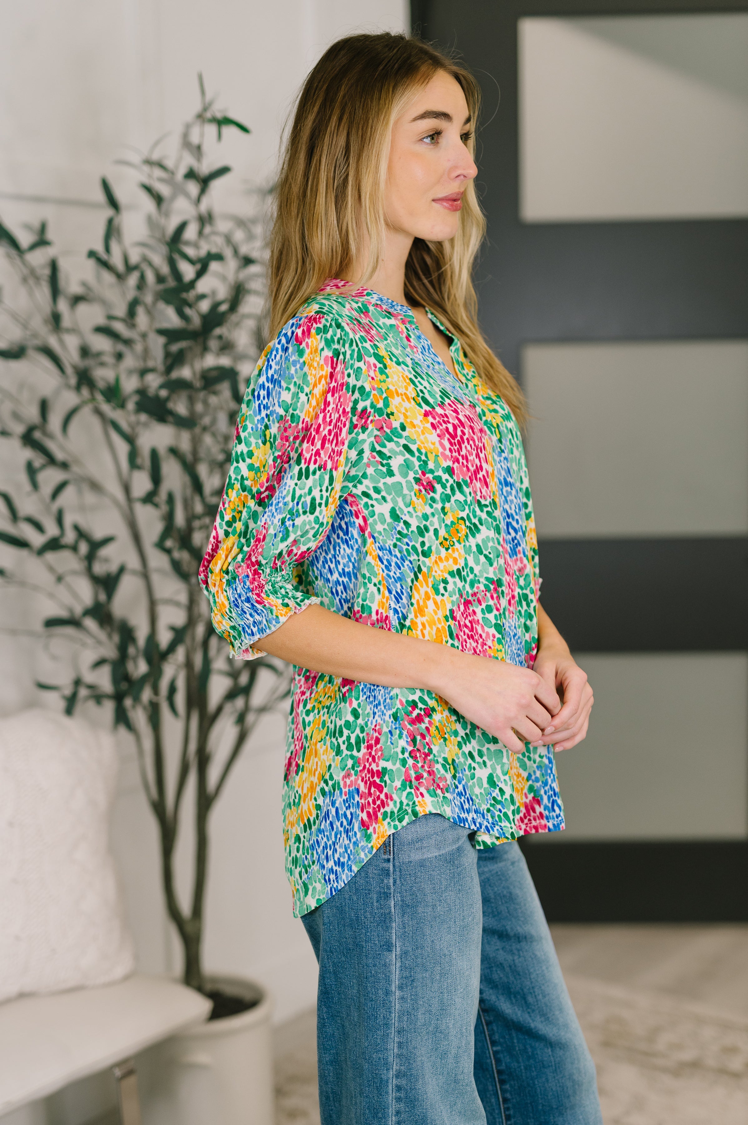 Dear Scarlett Lizzy Smock Top in Light Multi Painted Womens