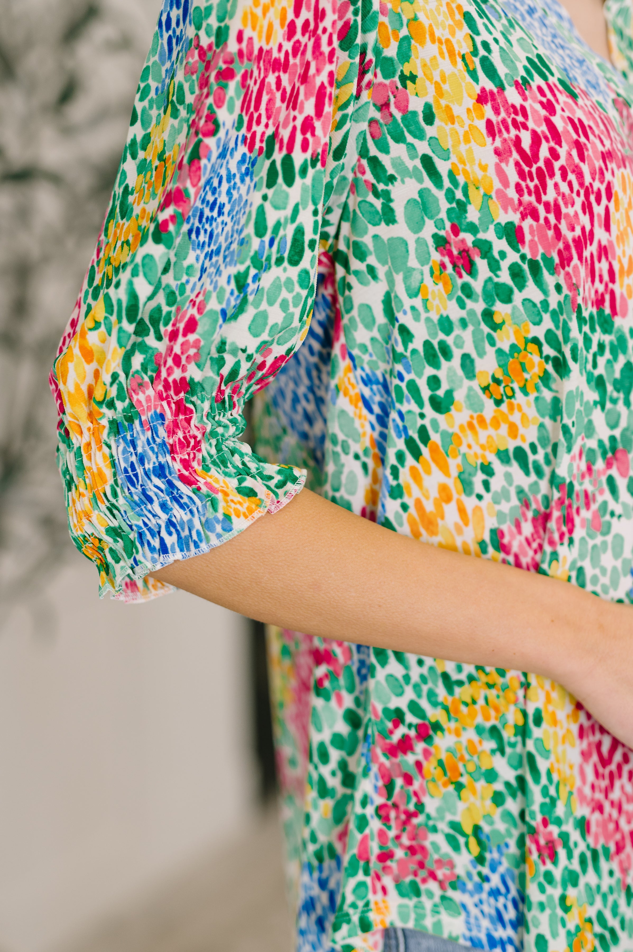 Dear Scarlett Lizzy Smock Top in Light Multi Painted Womens