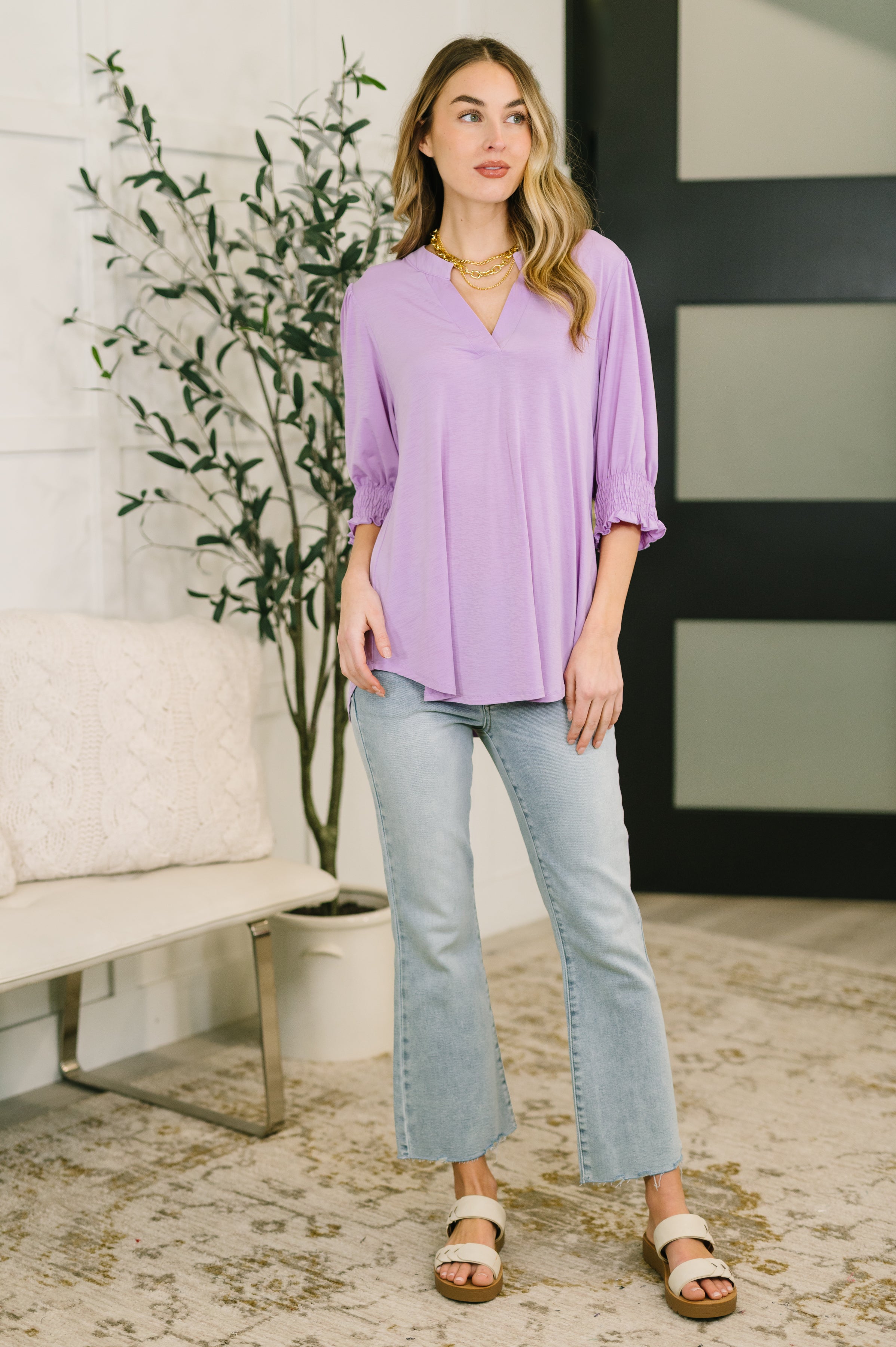 Dear Scarlett Lizzy Smock Top in Orchid Bloom Womens