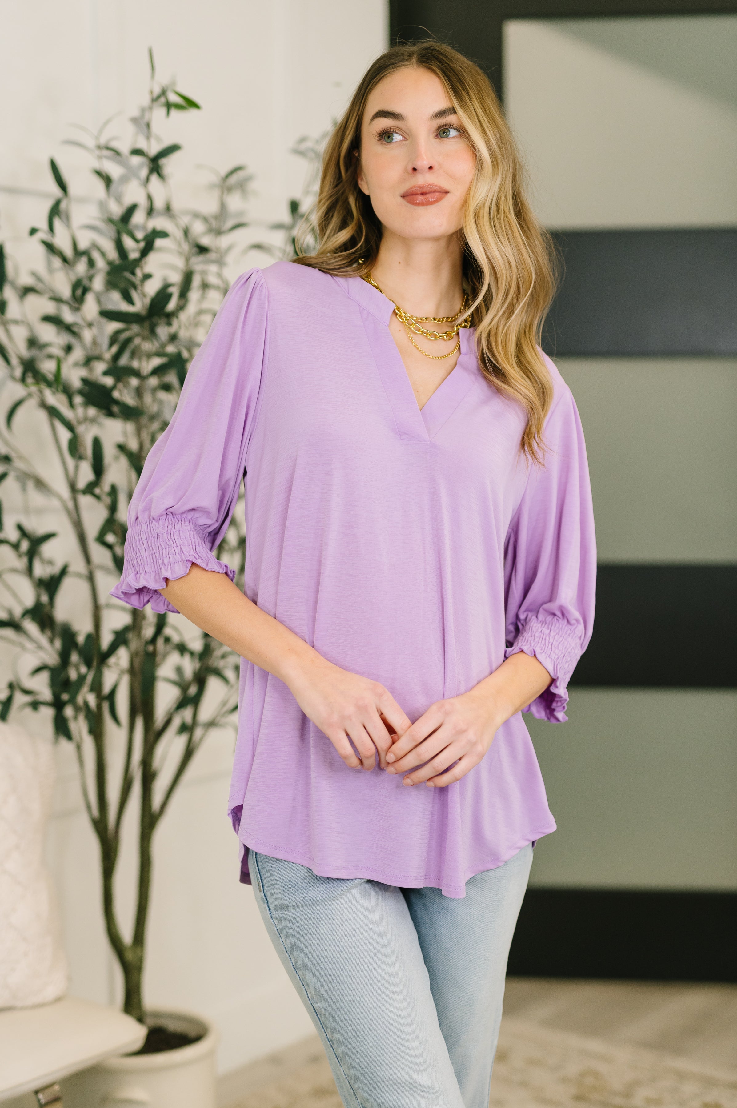 Dear Scarlett Lizzy Smock Top in Orchid Bloom Womens
