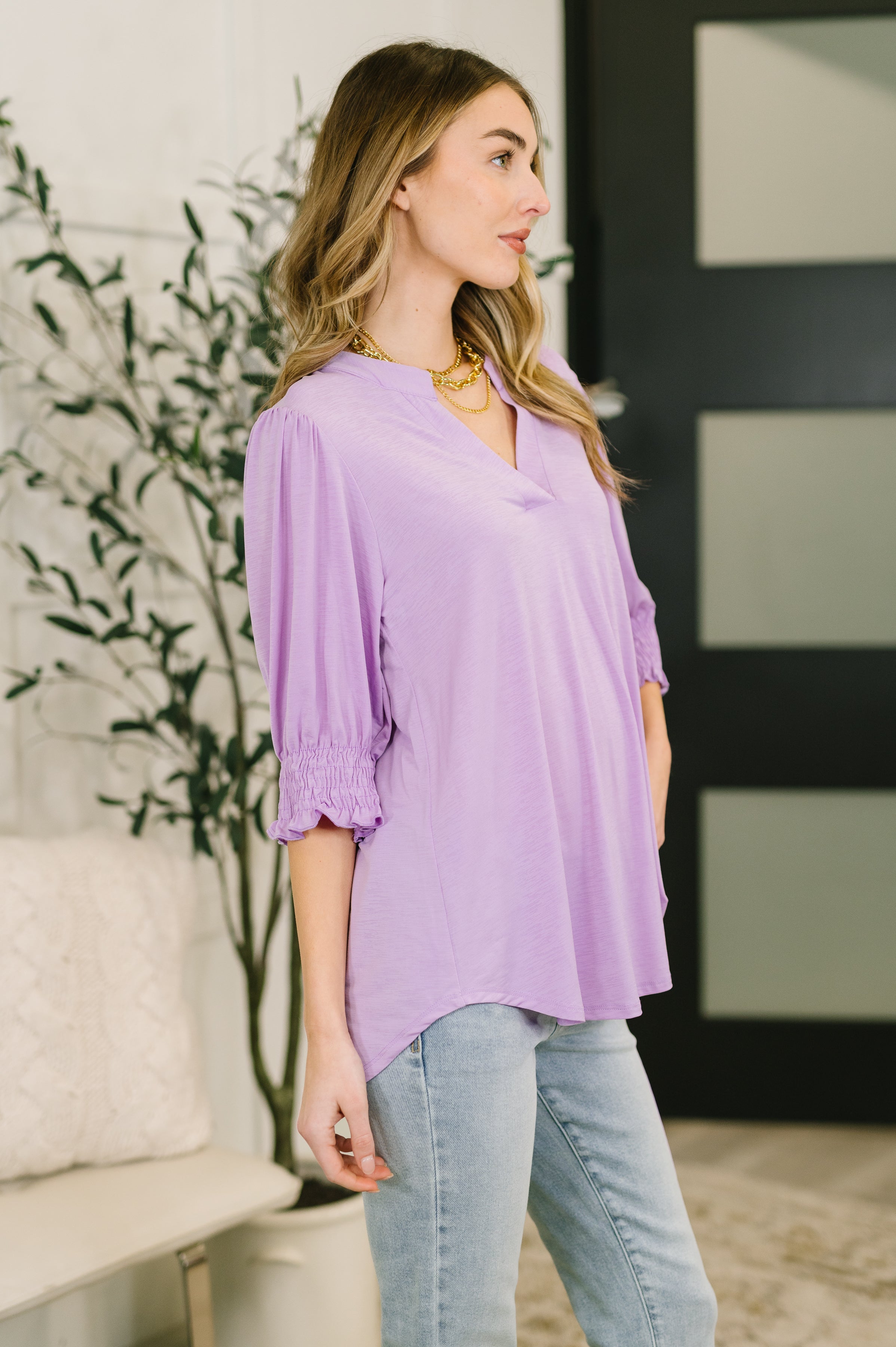 Dear Scarlett Lizzy Smock Top in Orchid Bloom Womens
