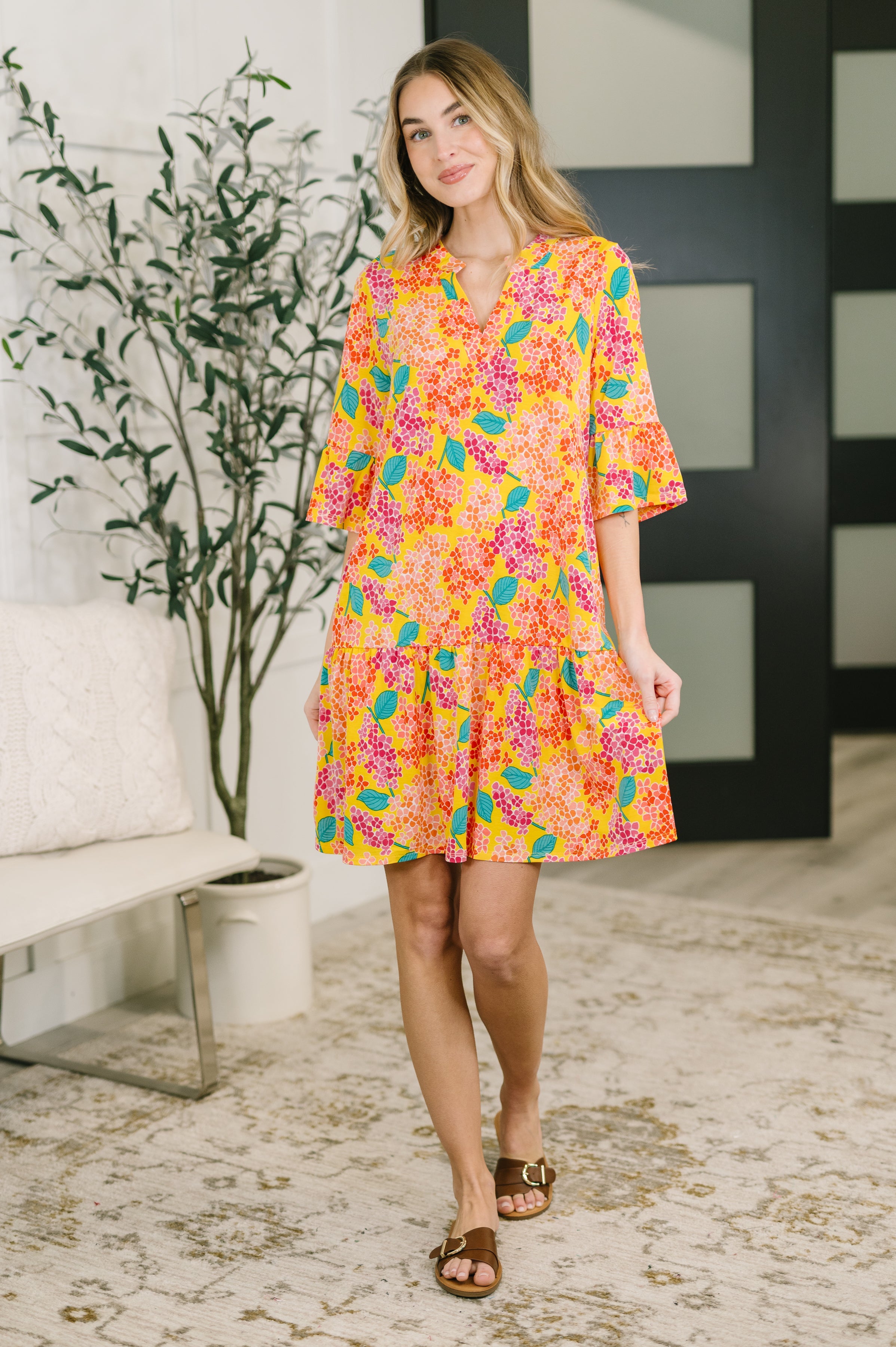 Dear Scarlett Lizzy Sunday Dress in Leaf Multi Floral Womens