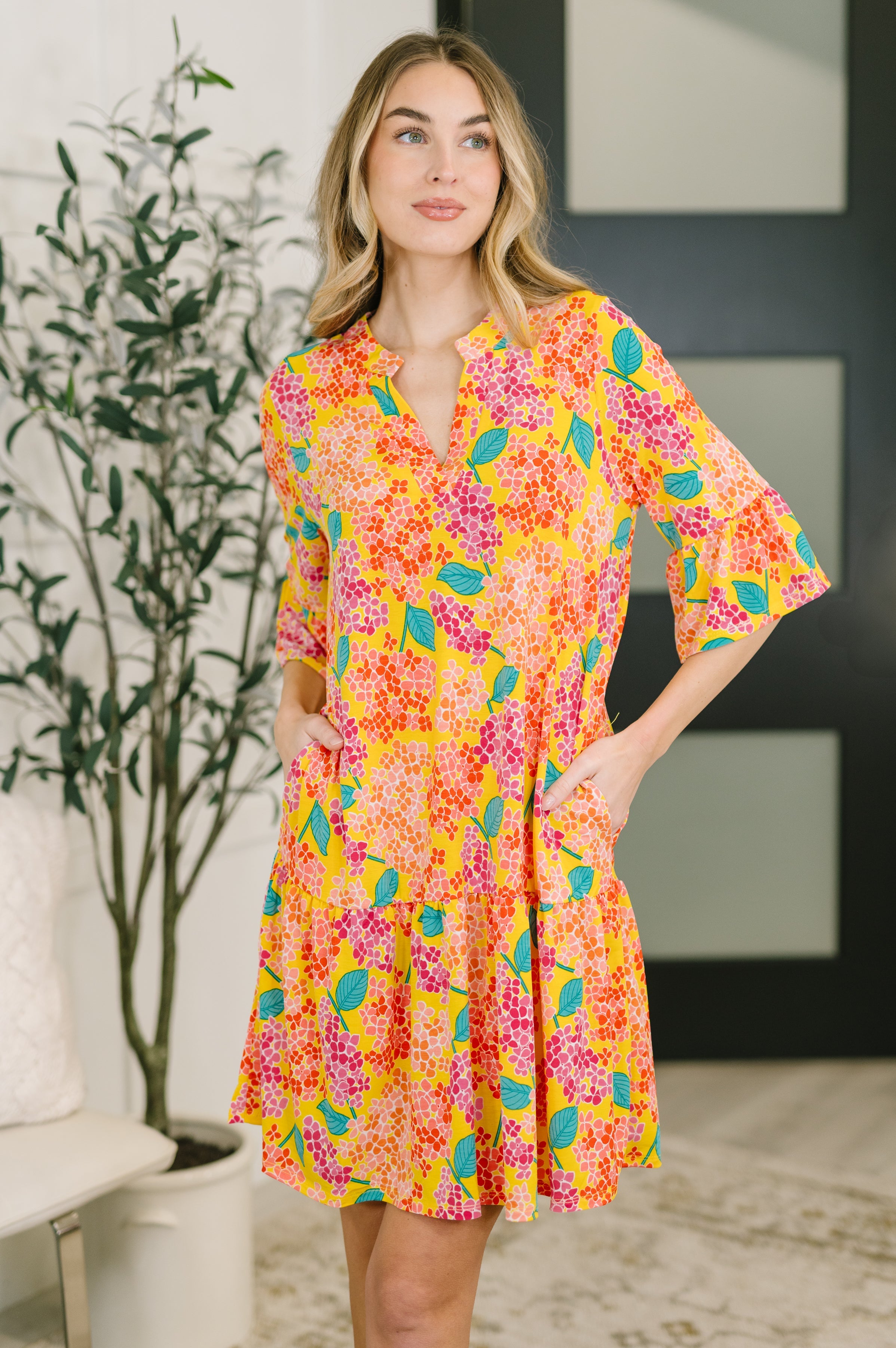 Dear Scarlett Lizzy Sunday Dress in Leaf Multi Floral Womens
