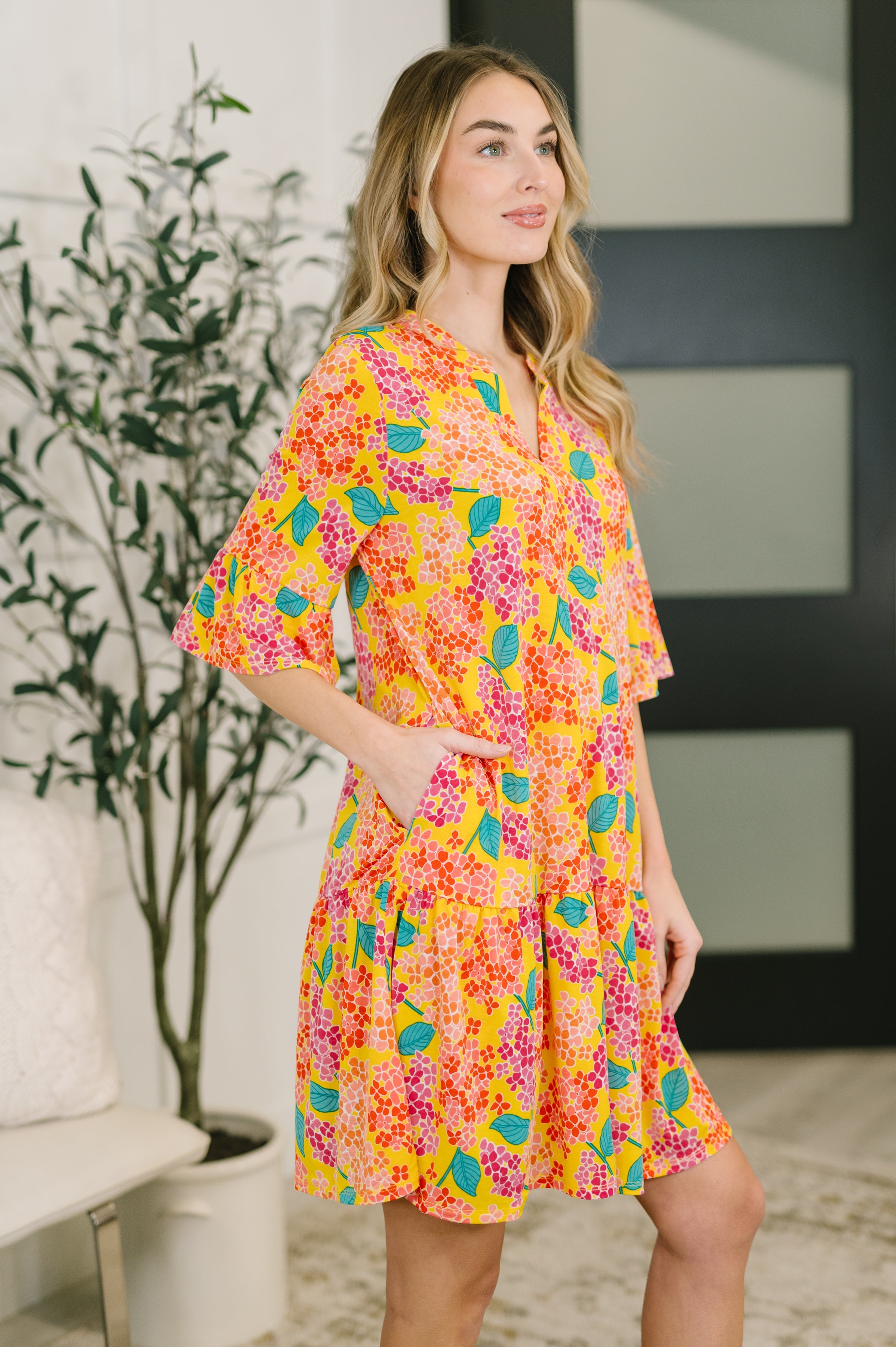Dear Scarlett Lizzy Sunday Dress in Leaf Multi Floral Womens