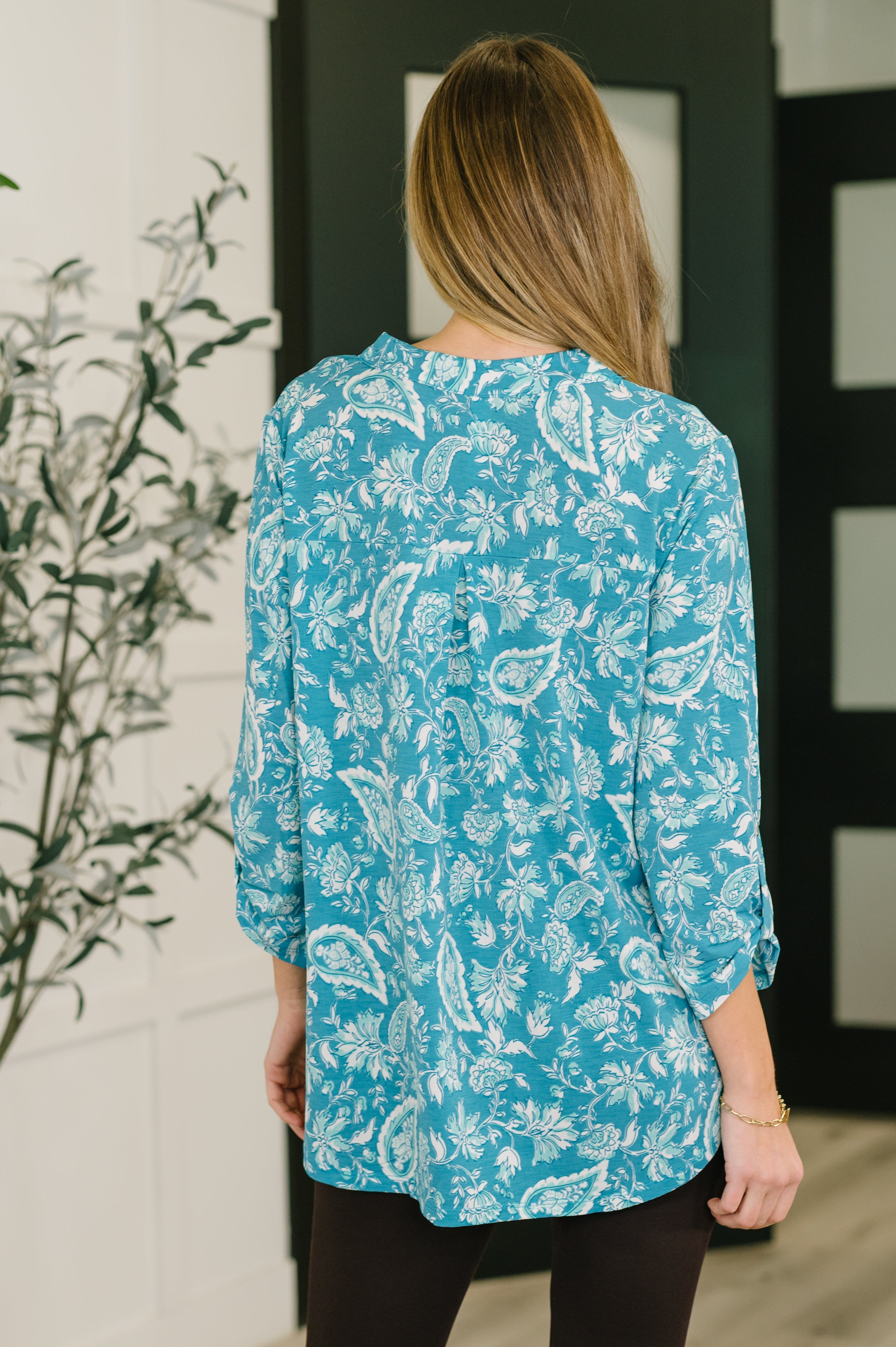 Lizzy Top in Aqua Paisley Womens
