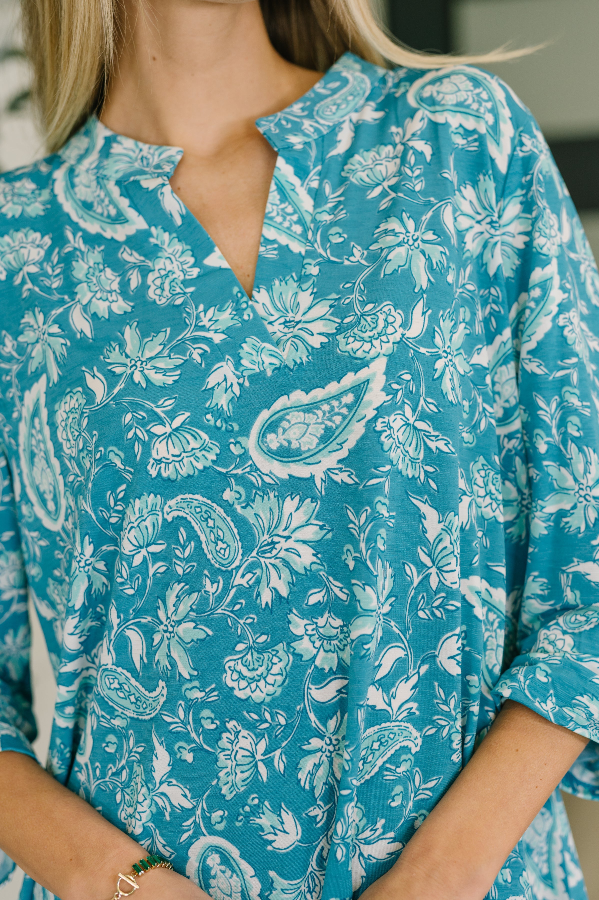 Lizzy Top in Aqua Paisley Womens