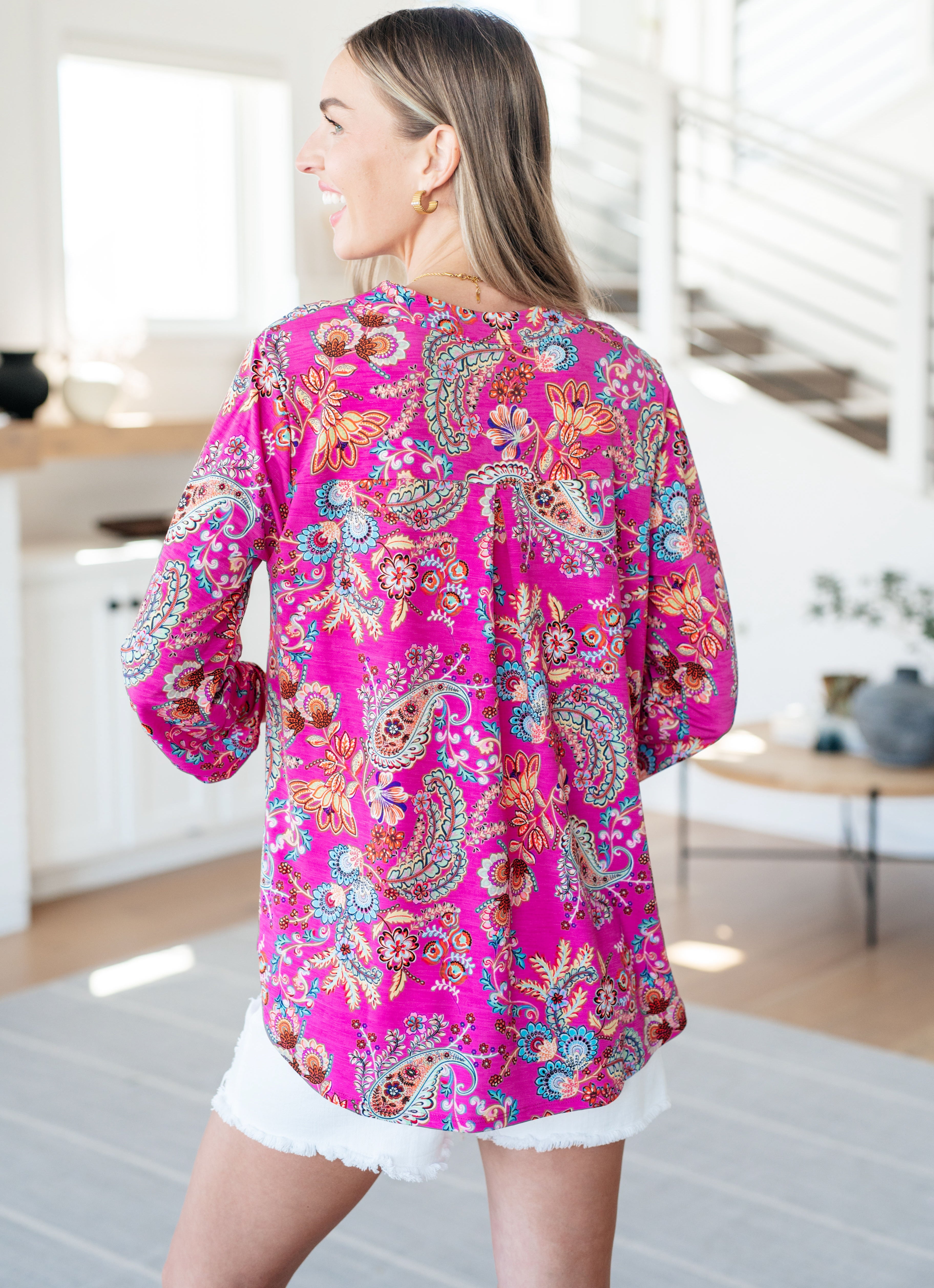 Dear Scarlett Lizzy Top in Magenta Floral Paisley Shirts & Tops