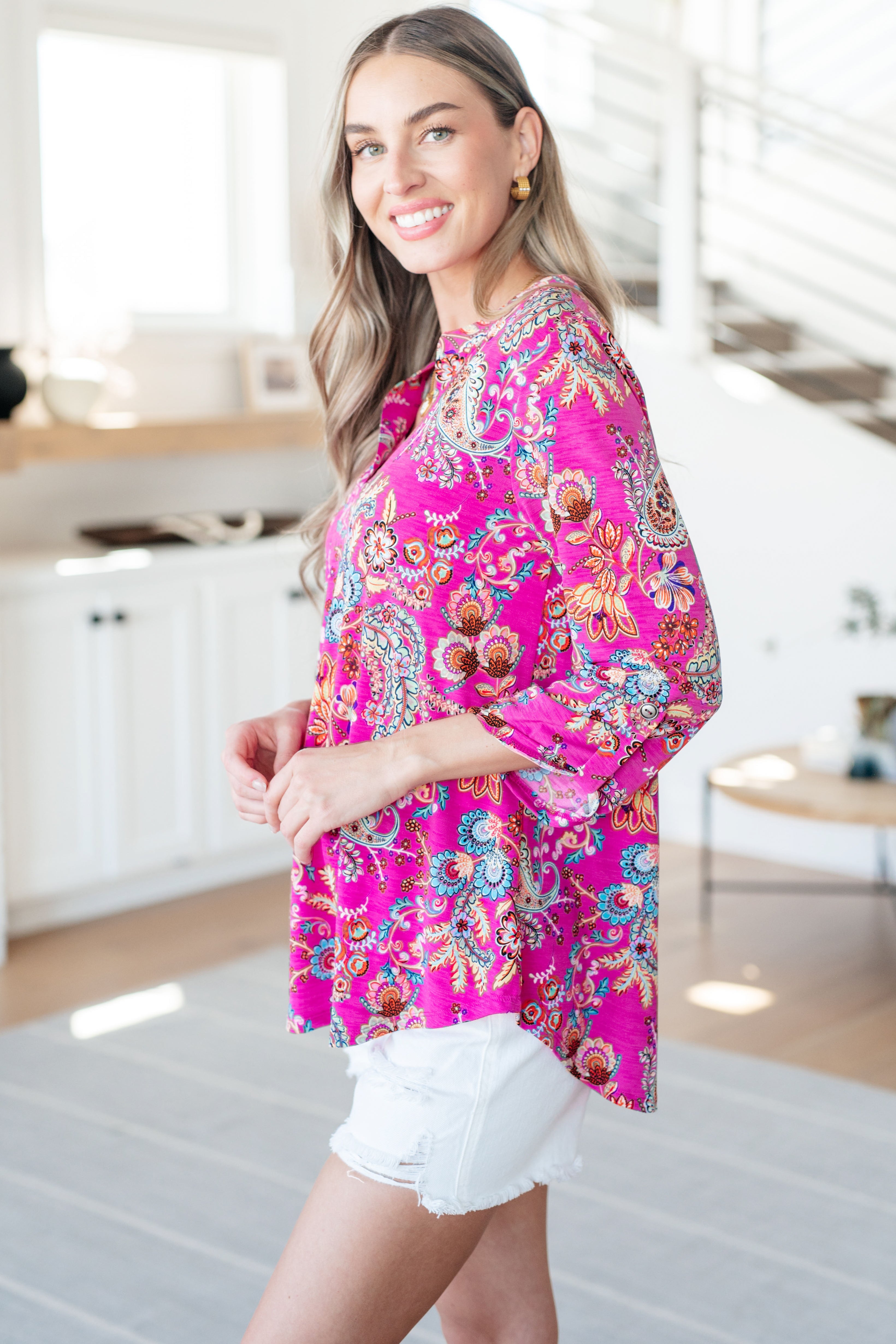 Dear Scarlett Lizzy Top in Magenta Floral Paisley Shirts & Tops