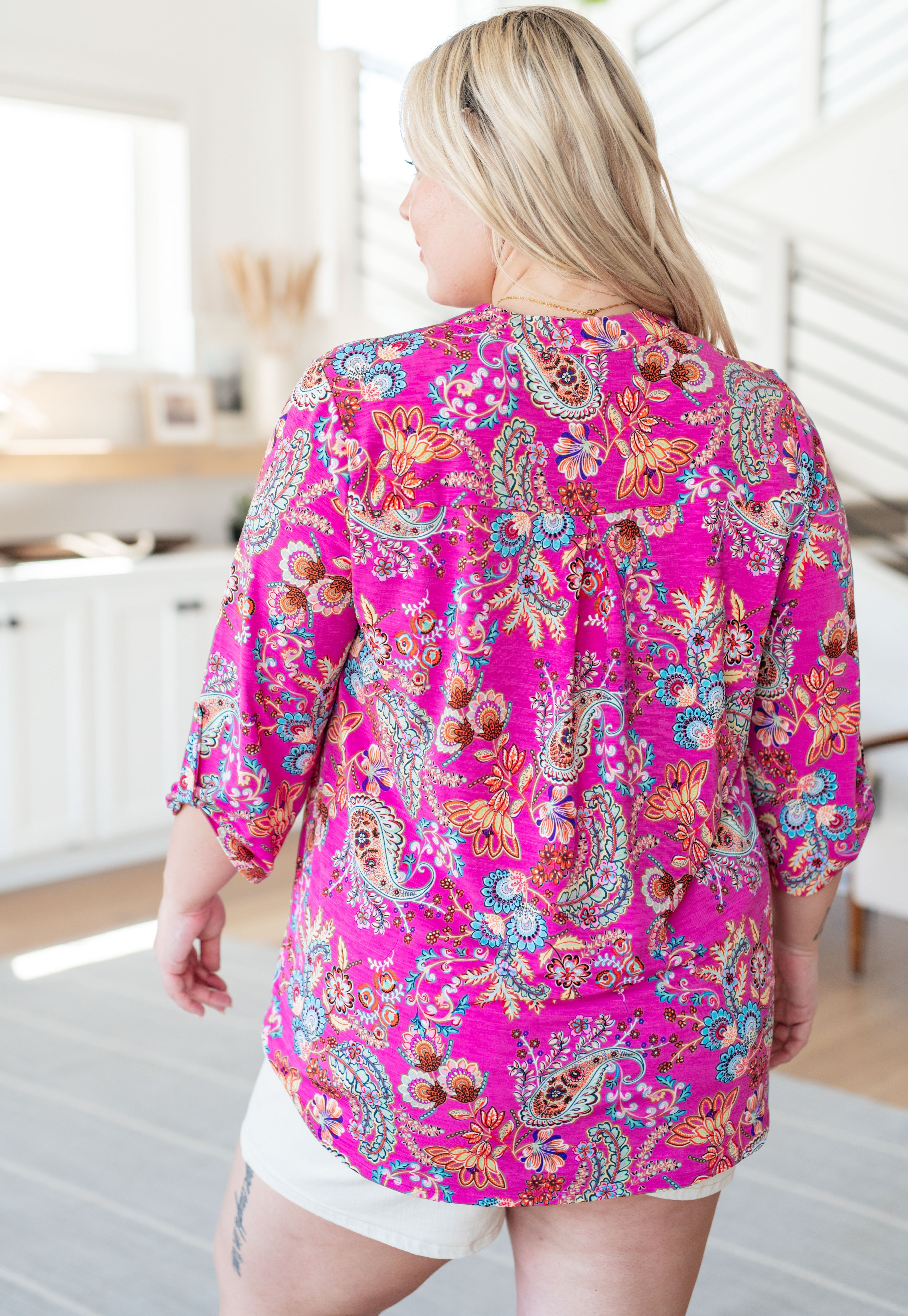 Dear Scarlett Lizzy Top in Magenta Floral Paisley Shirts & Tops