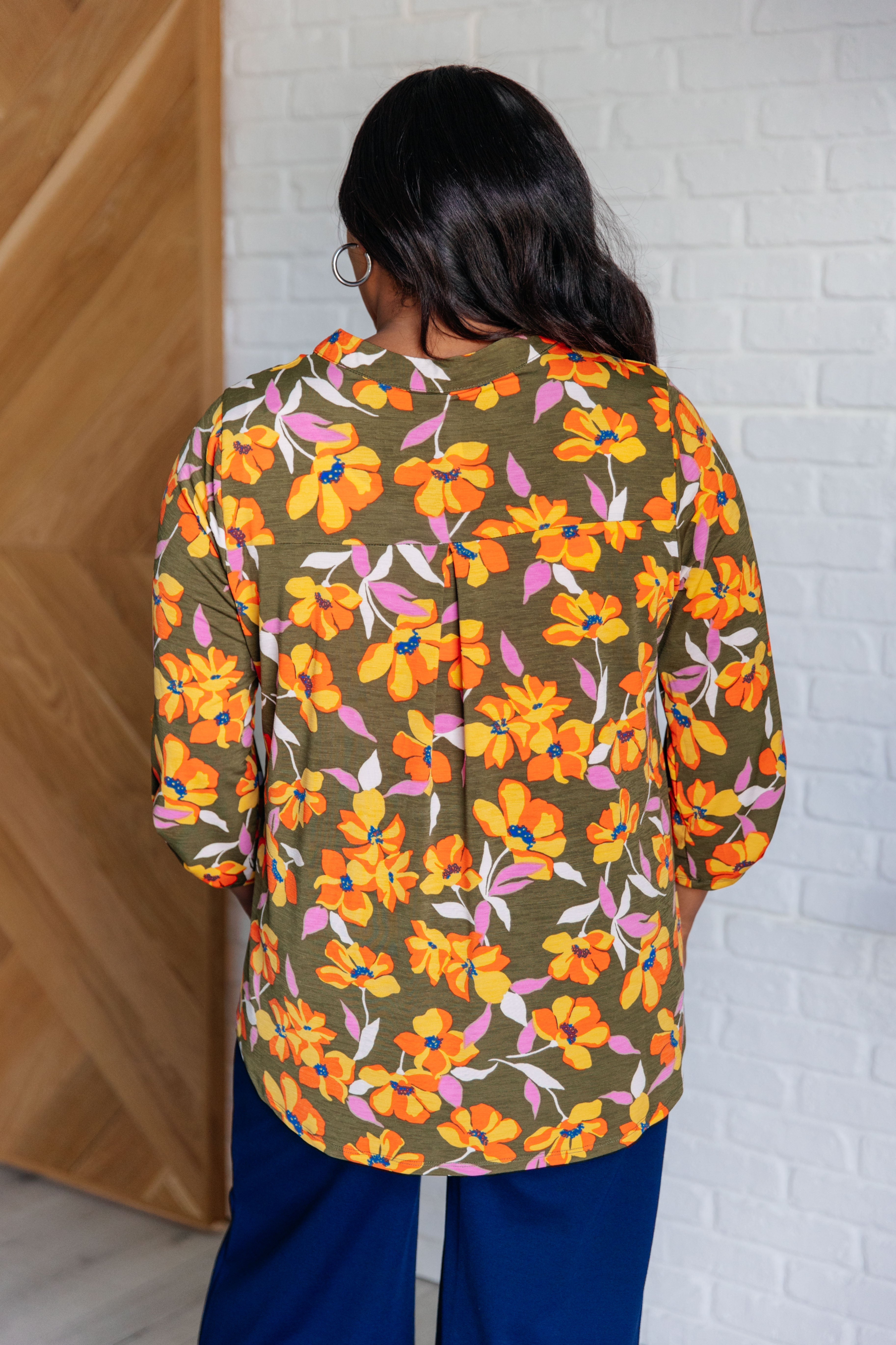 Dear Scarlett Lizzy Top in Olive and Mustard Floral Tops