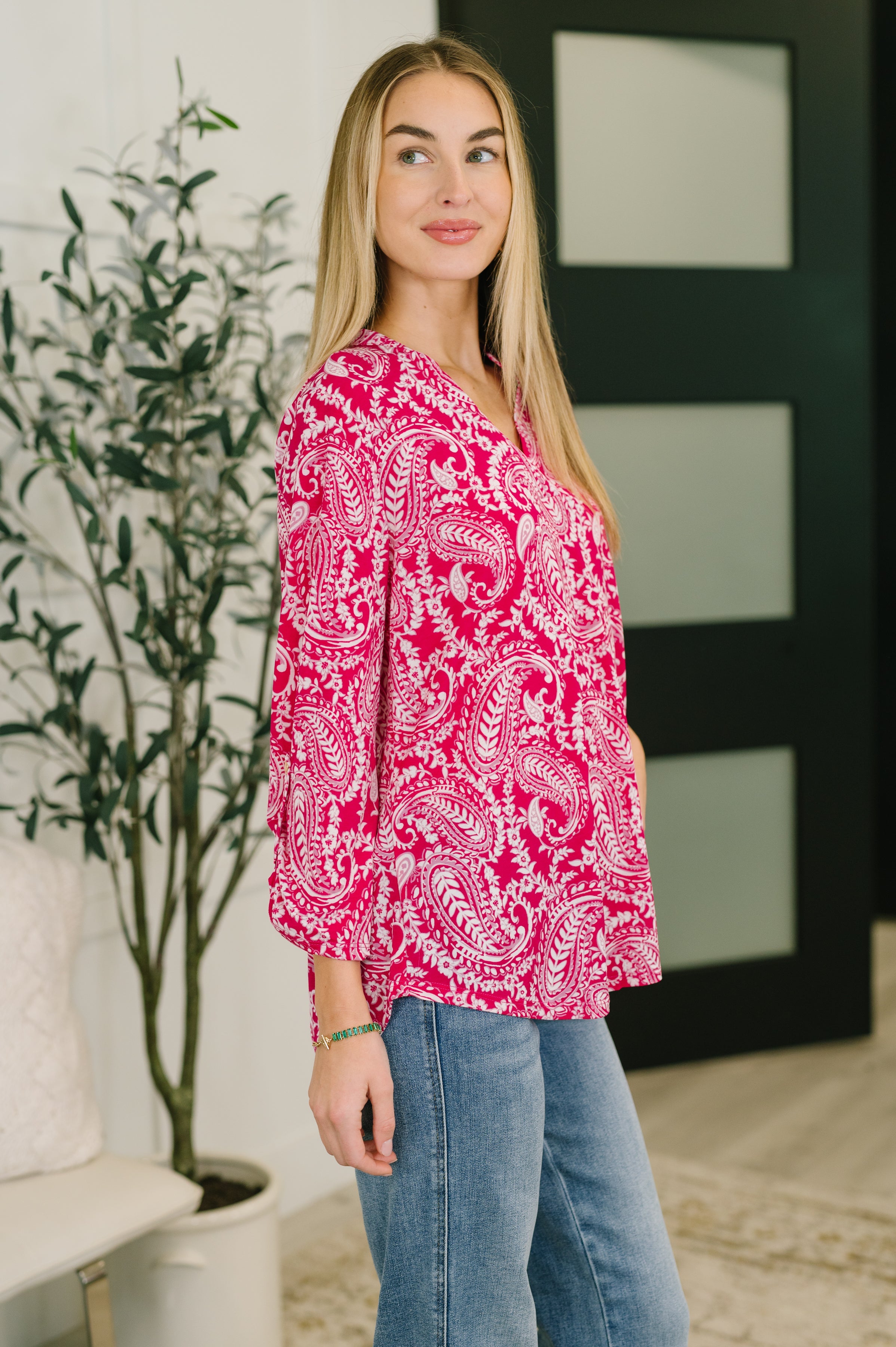 Dear Scarlett Lizzy Top in Pink Paisley Womens