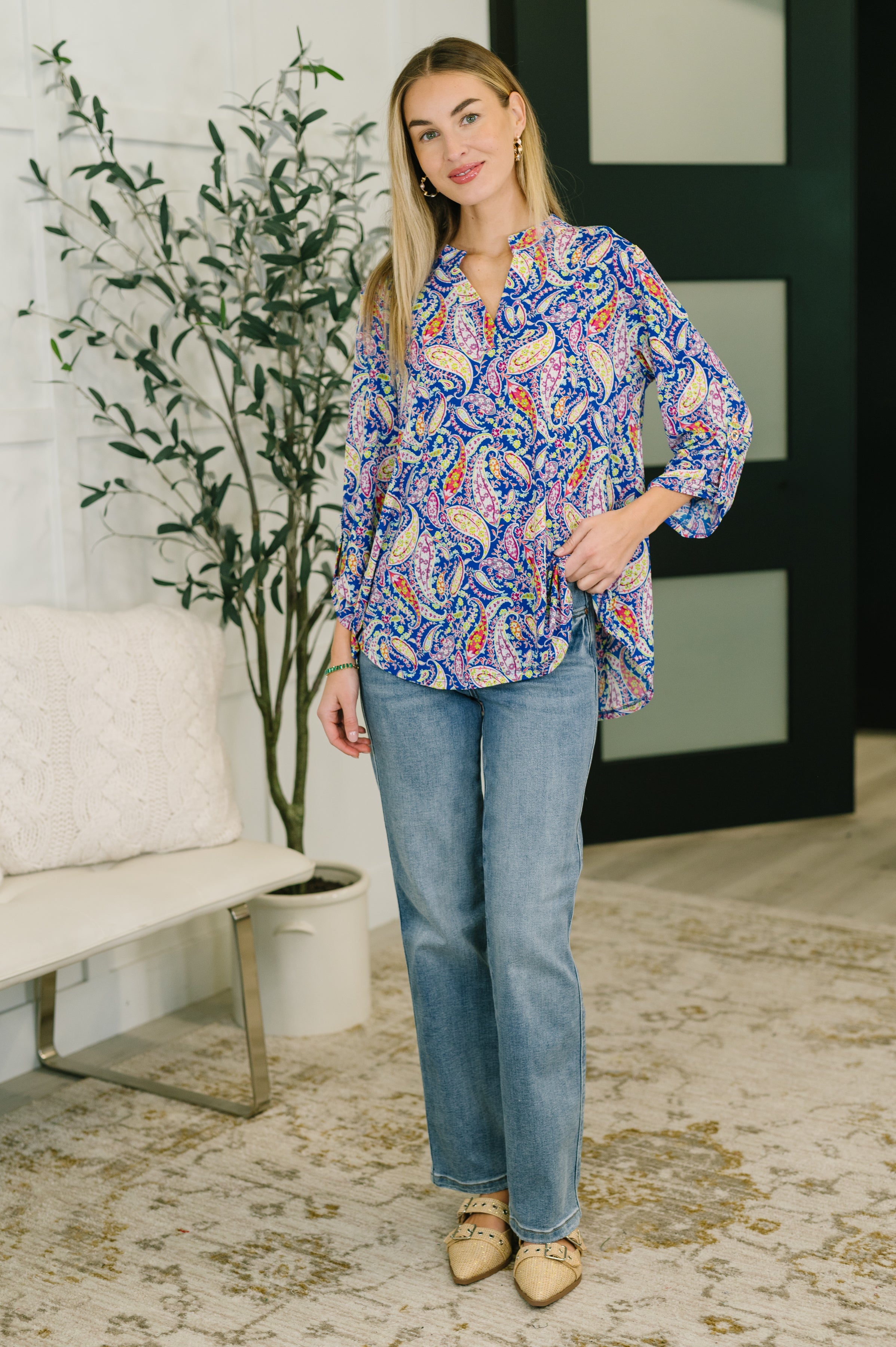 Lizzy Top in Royal Blue Paisley Womens