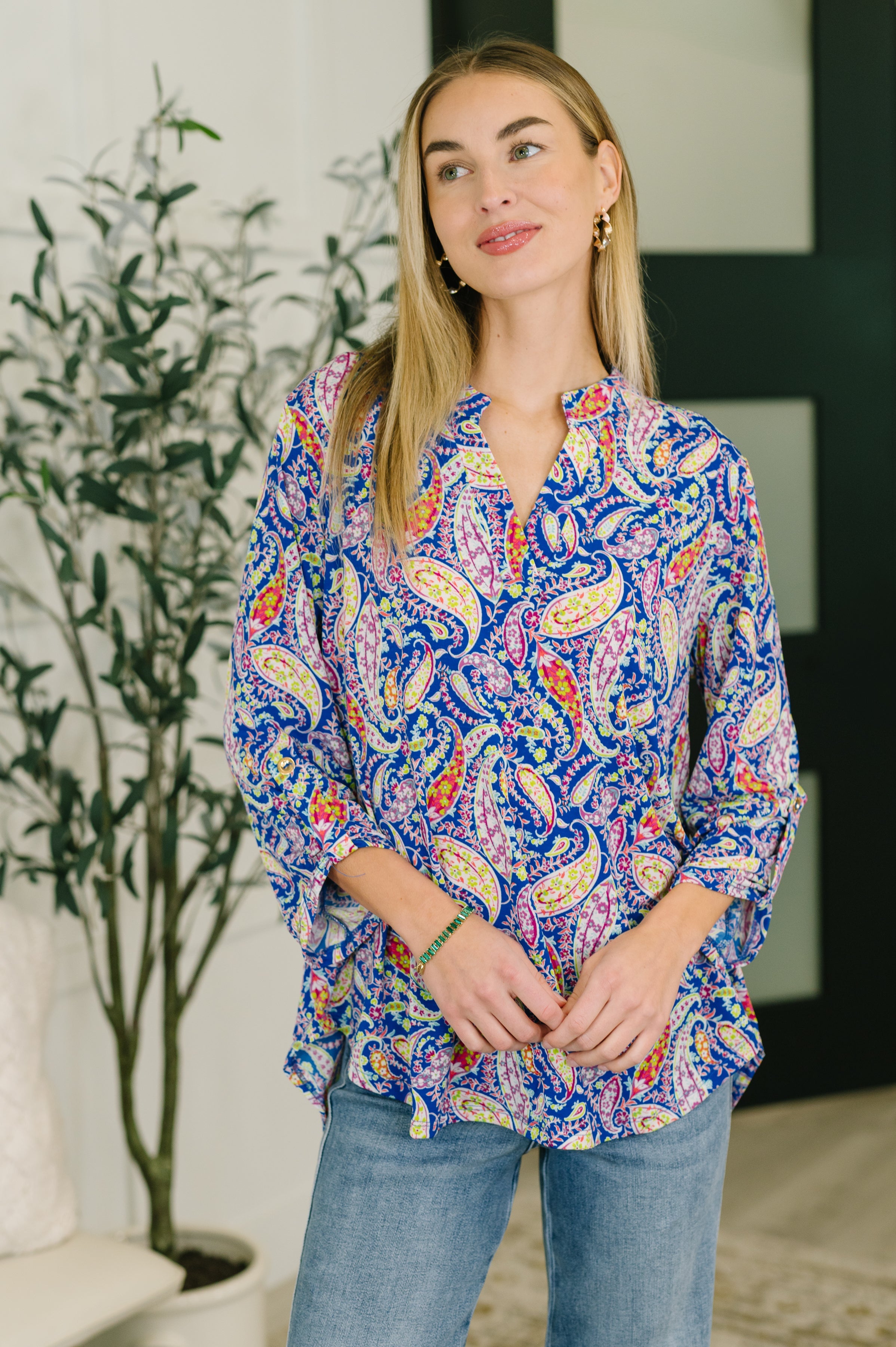 Lizzy Top in Royal Blue Paisley Womens