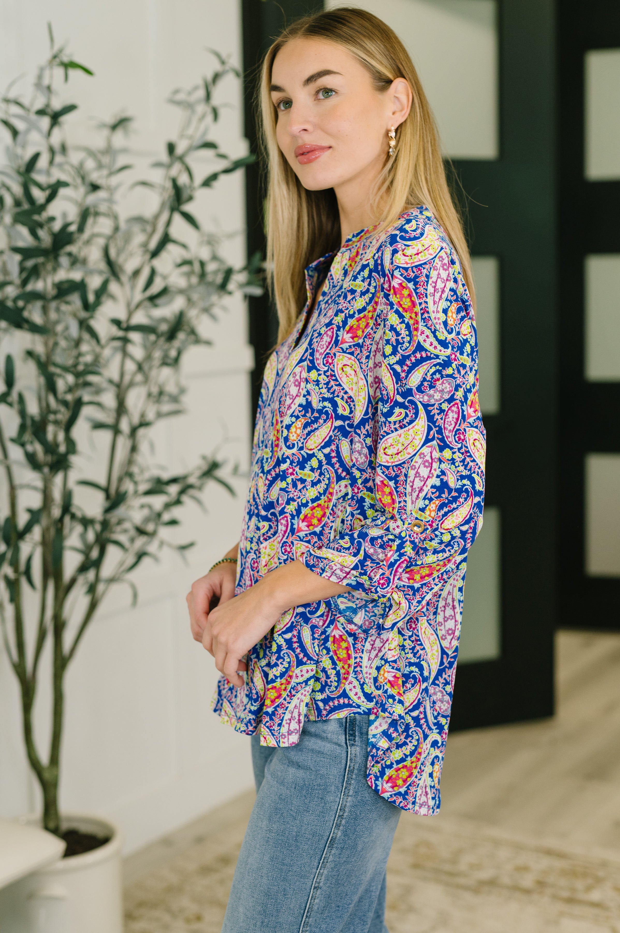 Lizzy Top in Royal Blue Paisley Womens