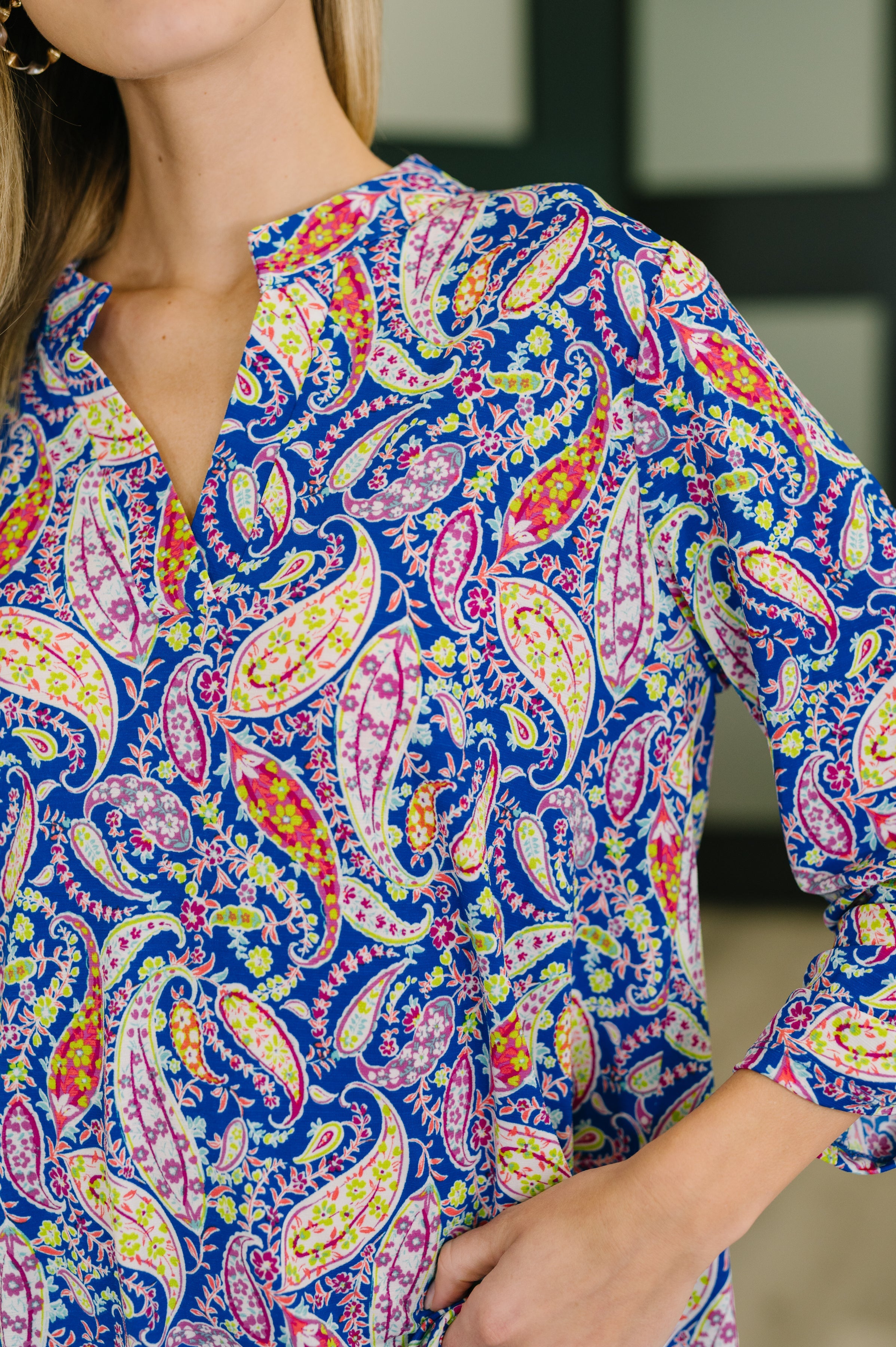Lizzy Top in Royal Blue Paisley Womens