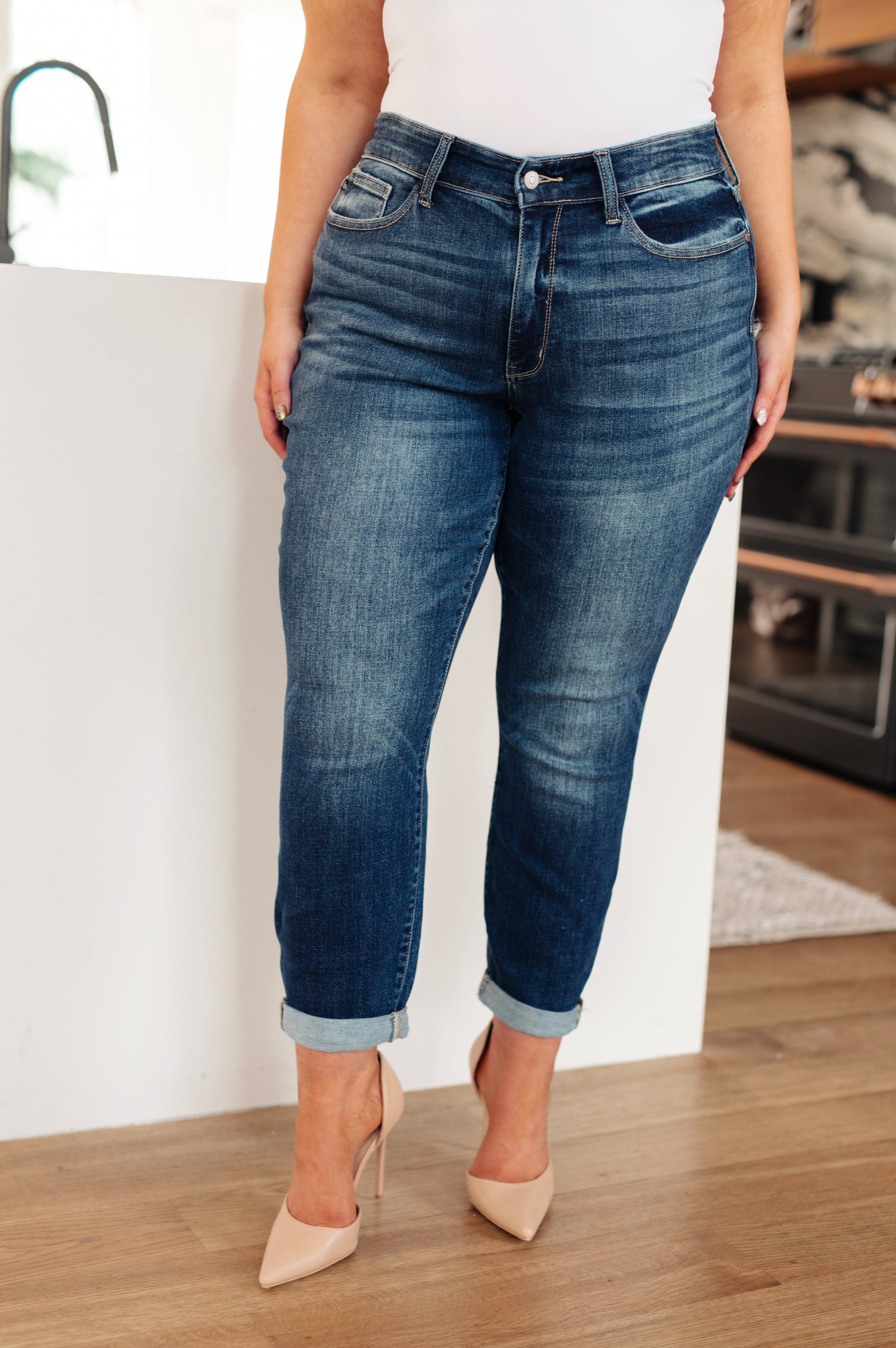Judy Blue London Midrise Cuffed Boyfriend Jeans Jeans