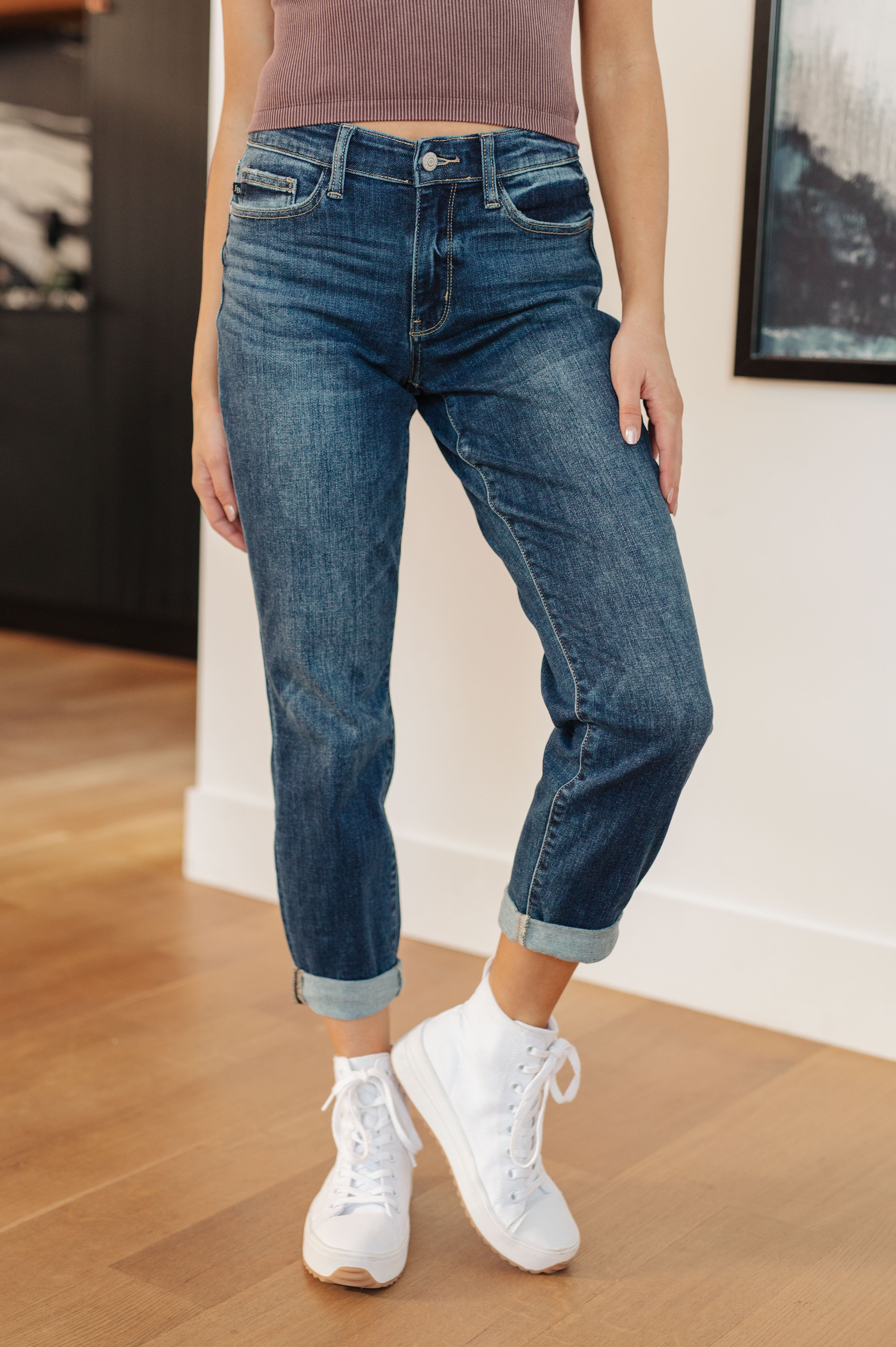 Judy Blue London Midrise Cuffed Boyfriend Jeans 24W Jeans